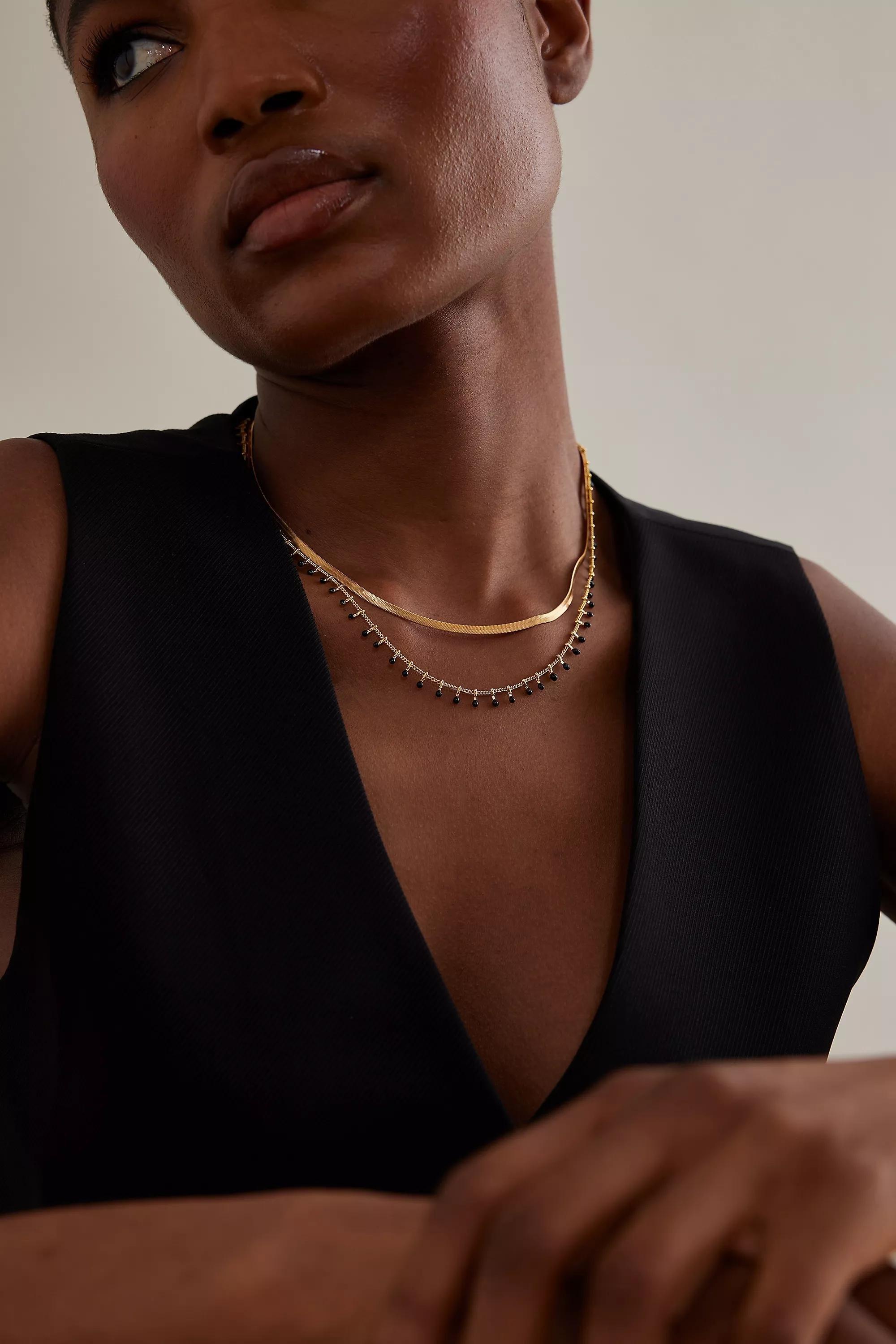 Gold-Plated Rainbow Layered Necklace, Black, , large image number 0