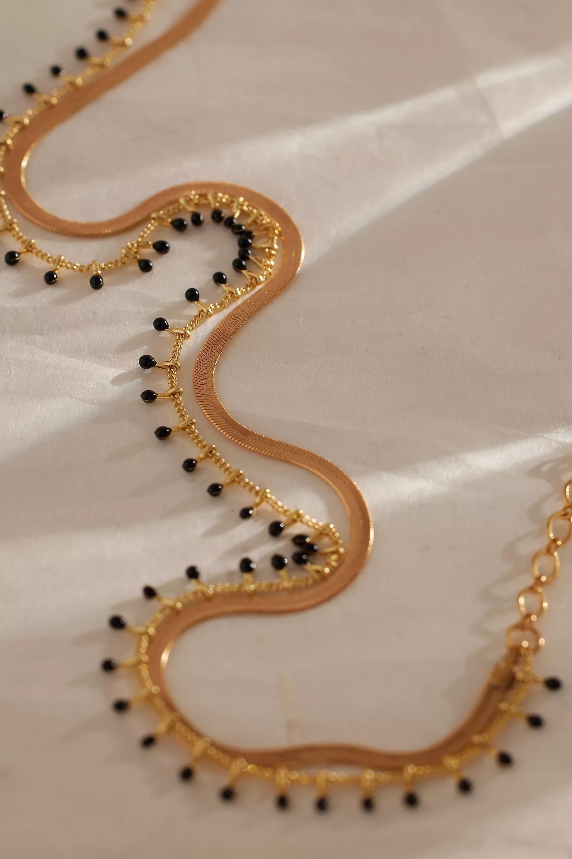 Gold-Plated Rainbow Layered Necklace, Black, , large image number 1