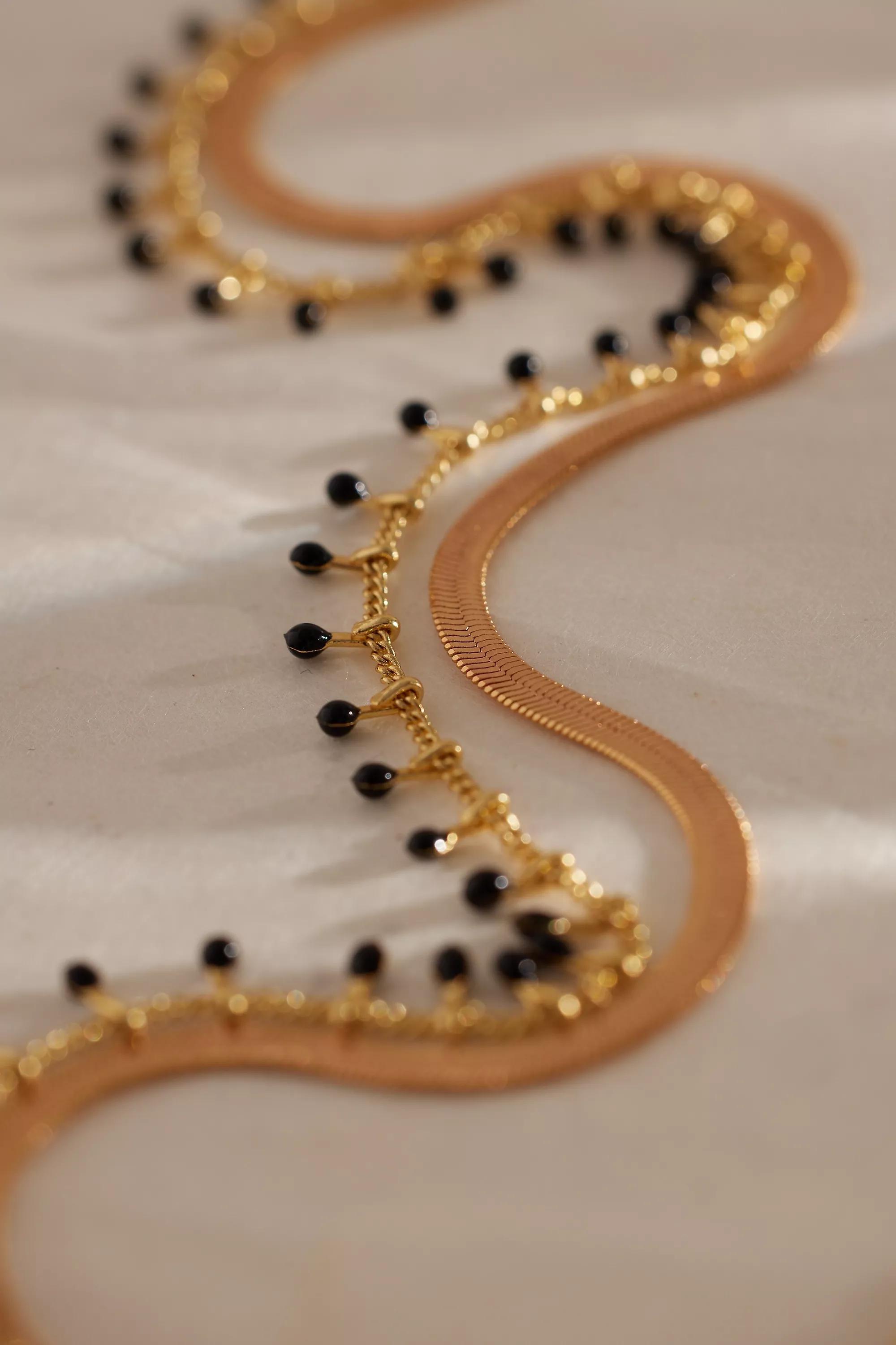 Gold-Plated Rainbow Layered Necklace, Black, , large image number 2