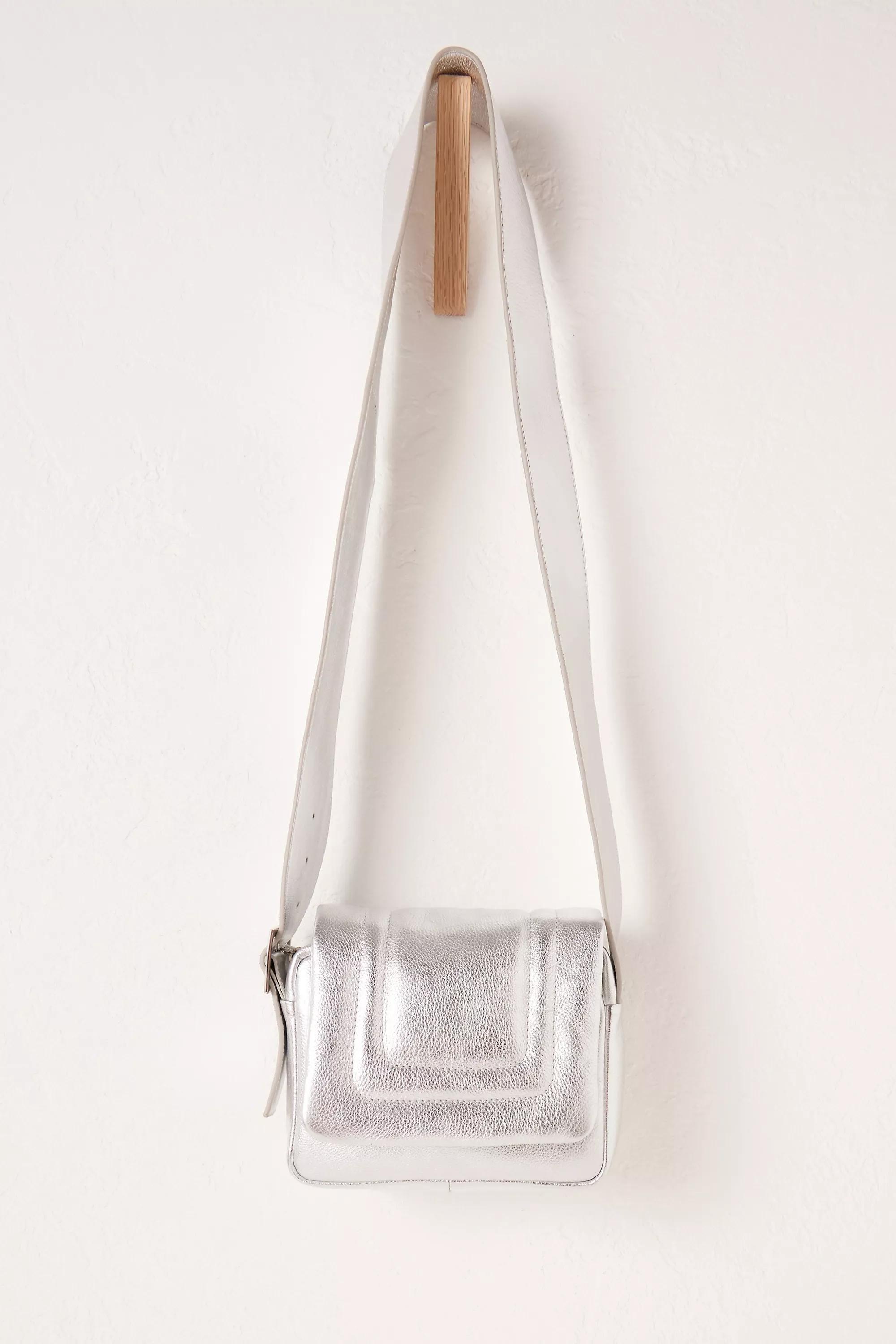 Leather Boxy Crossbody Bag, Silver, A501_0007, large image number 0