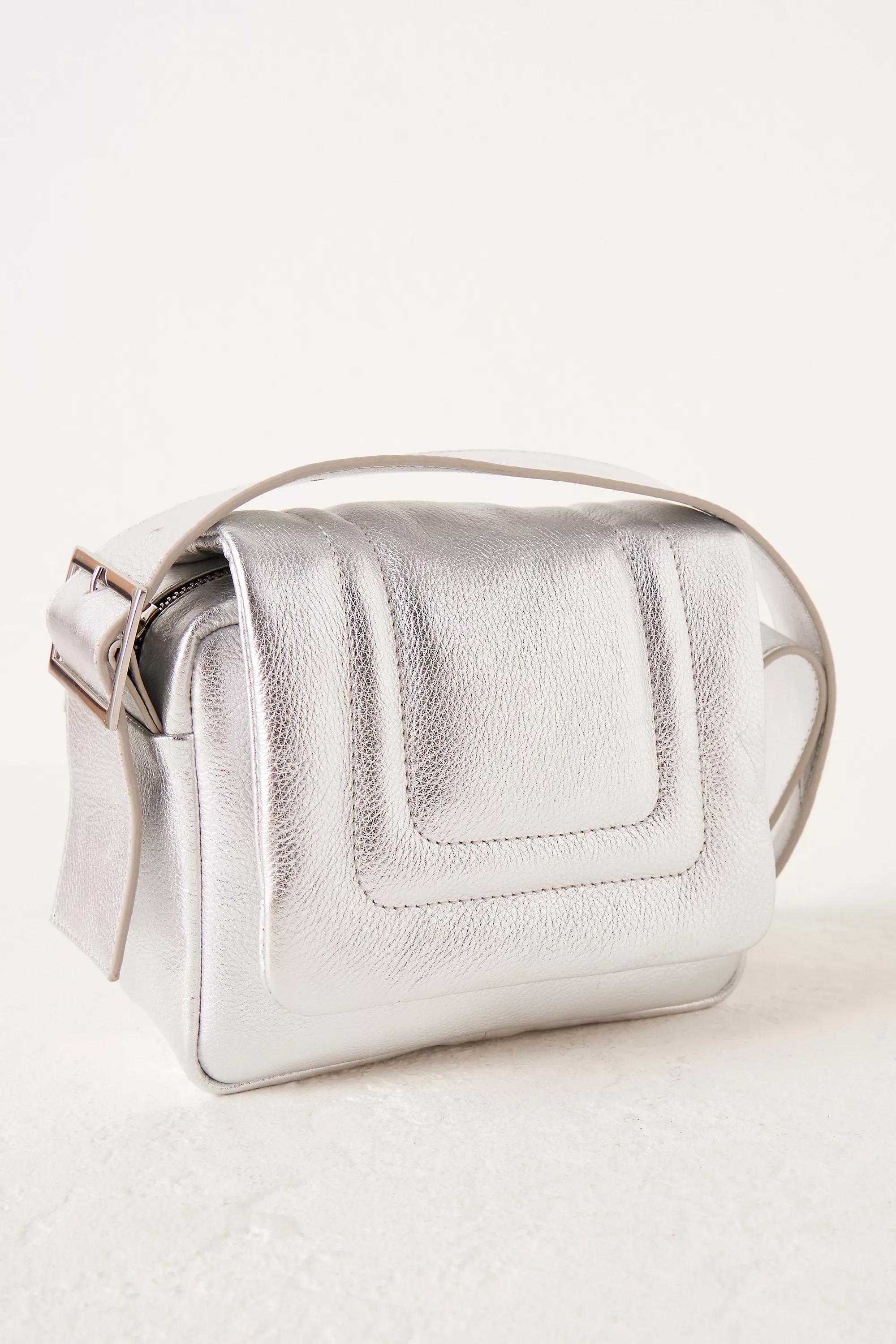 Leather Boxy Crossbody Bag, Silver, A501_0007, large image number 1