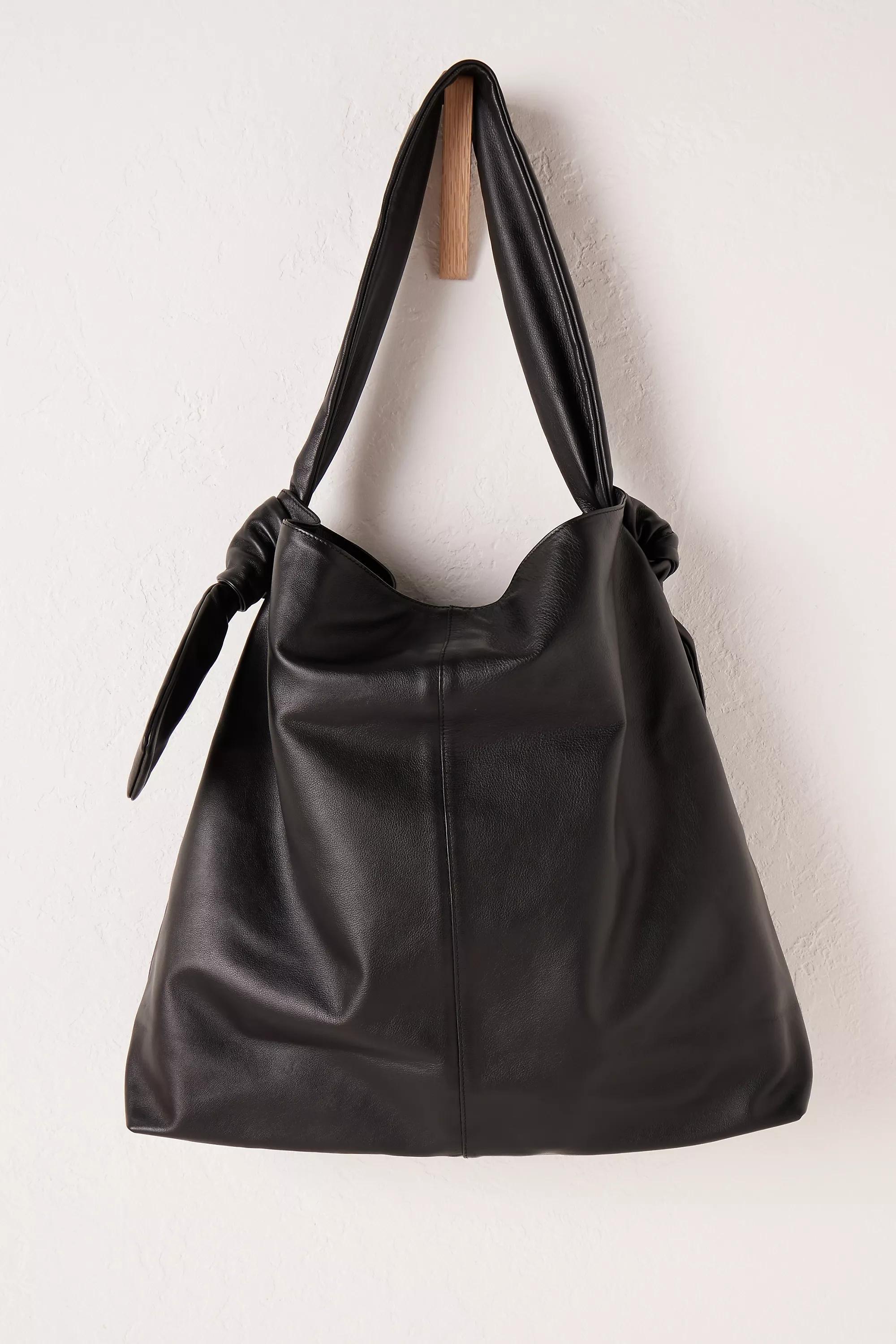 Knotted Leather Slouchy Tote Bag, Black, A501_0001, large image number 2