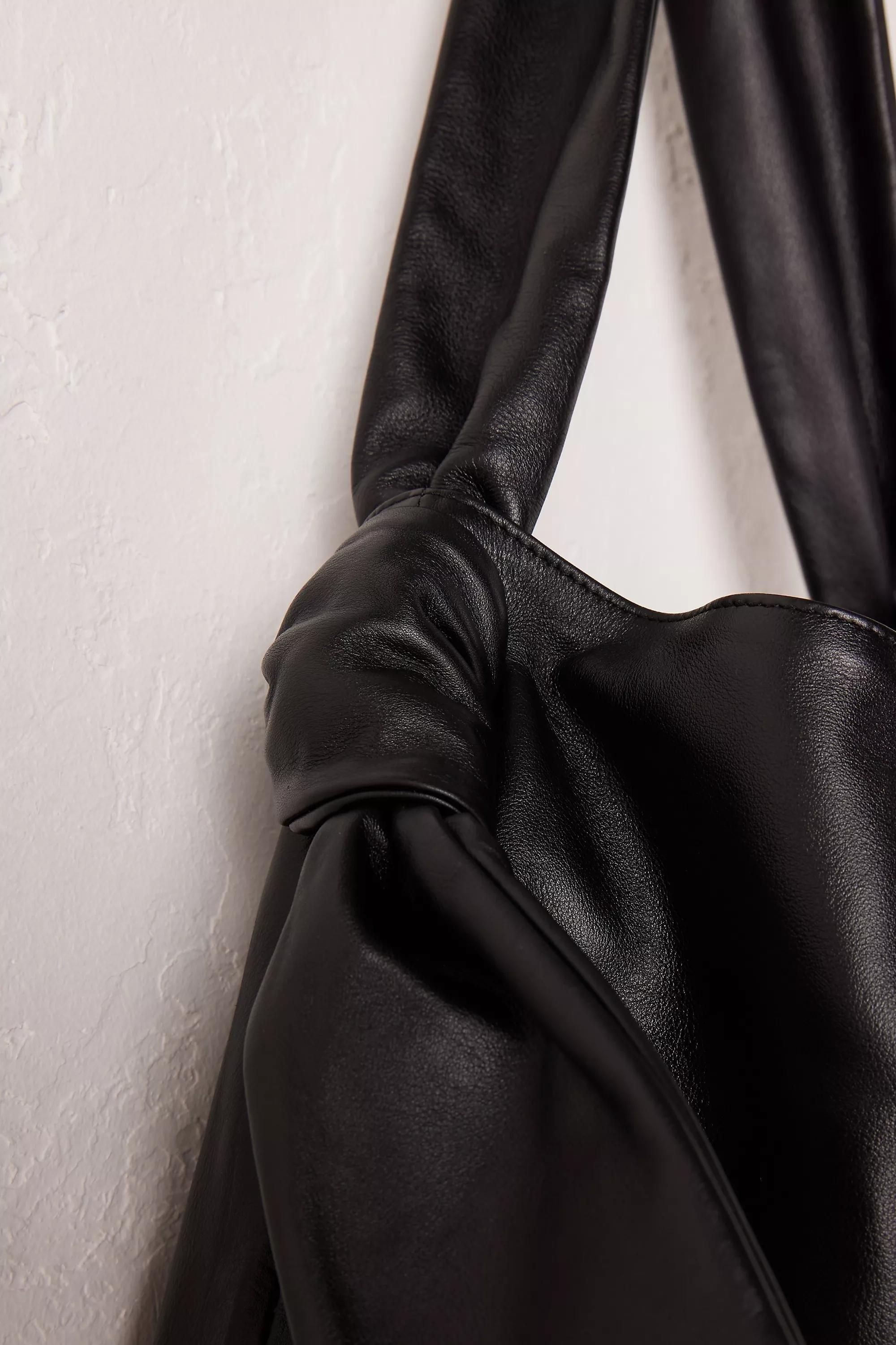 Knotted Leather Slouchy Tote Bag, Black, A501_0001, large image number 3