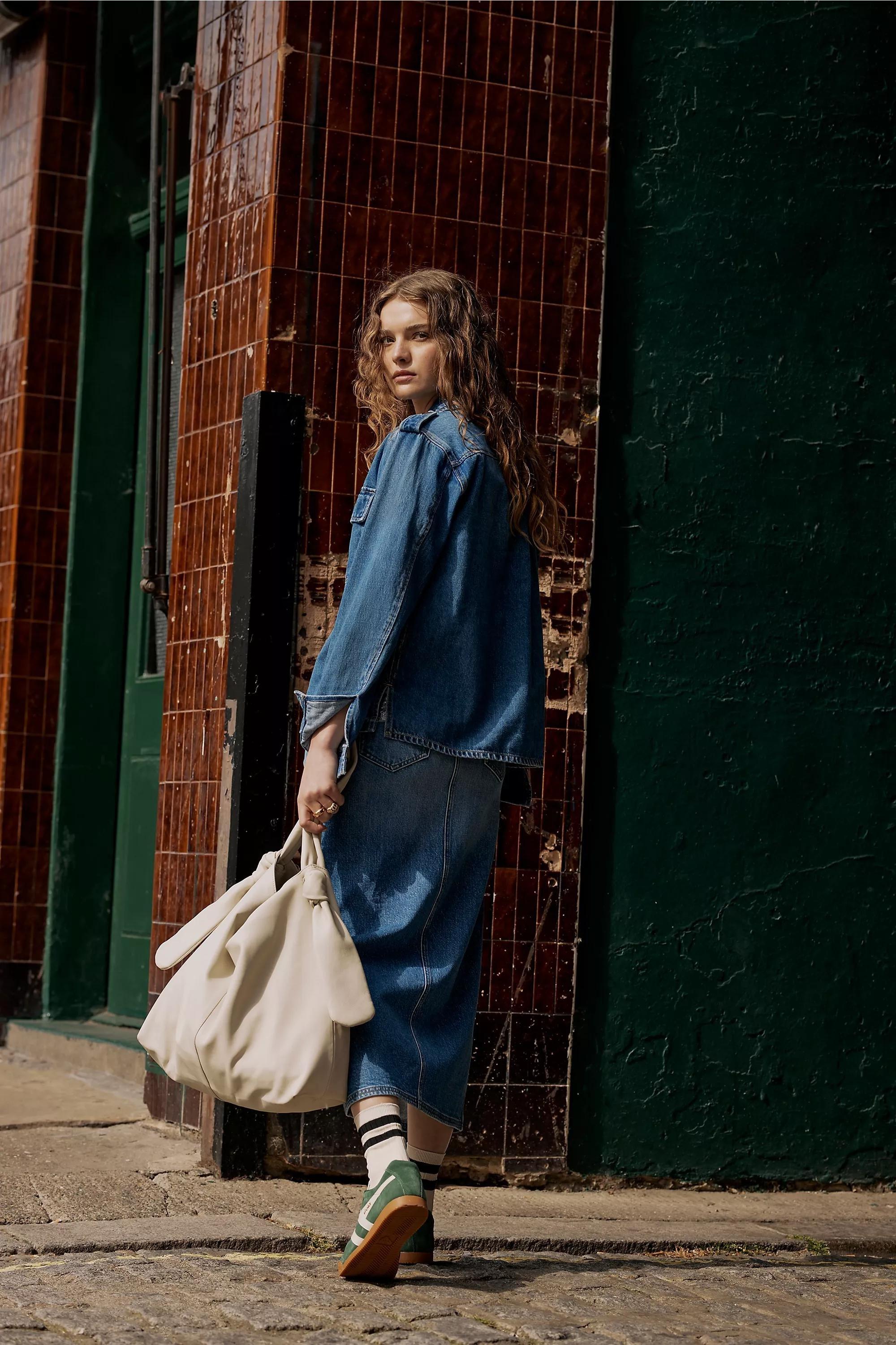 Knotted Leather Slouchy Tote Bag, BEIGE, A501_0024, large image number 0