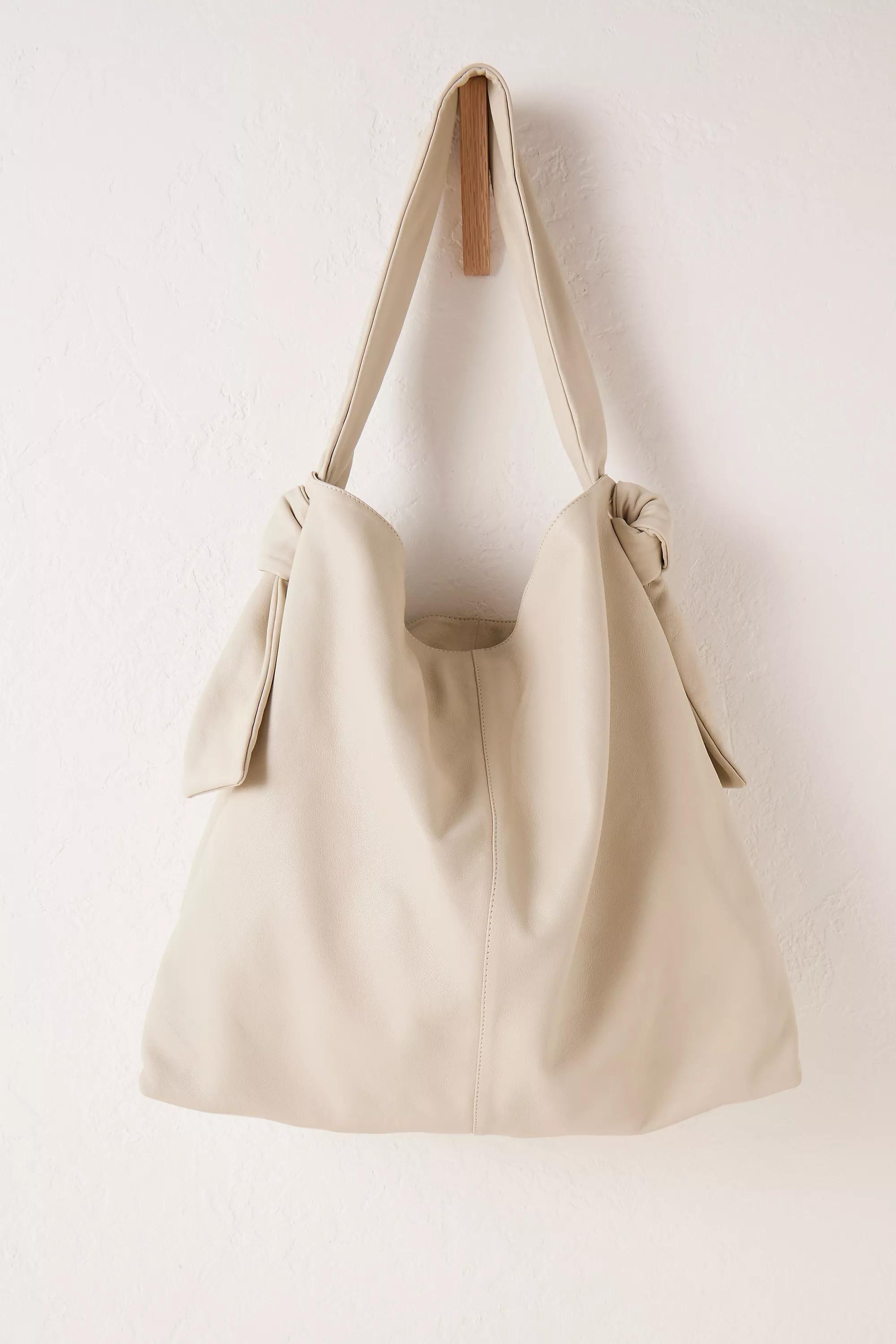 Knotted Leather Slouchy Tote Bag, BEIGE, A501_0024, large image number 1