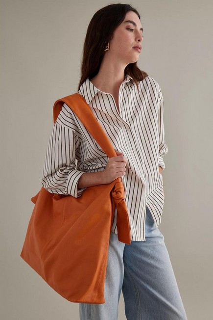 Anthropologie - Knotted Leather Slouchy Tote Bag, Orange