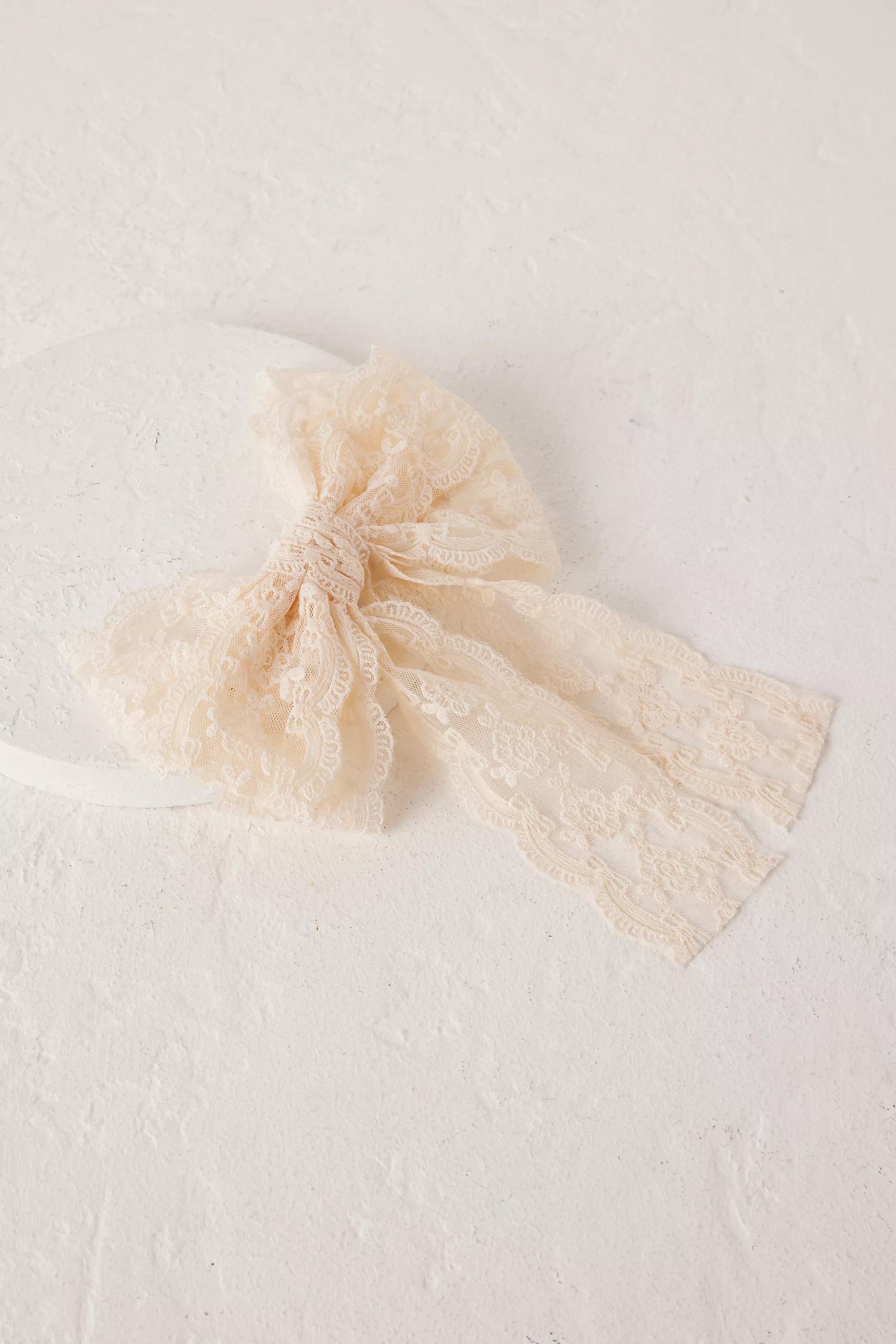 Lace Bow Barrette, White, A501_0010, large image number 1