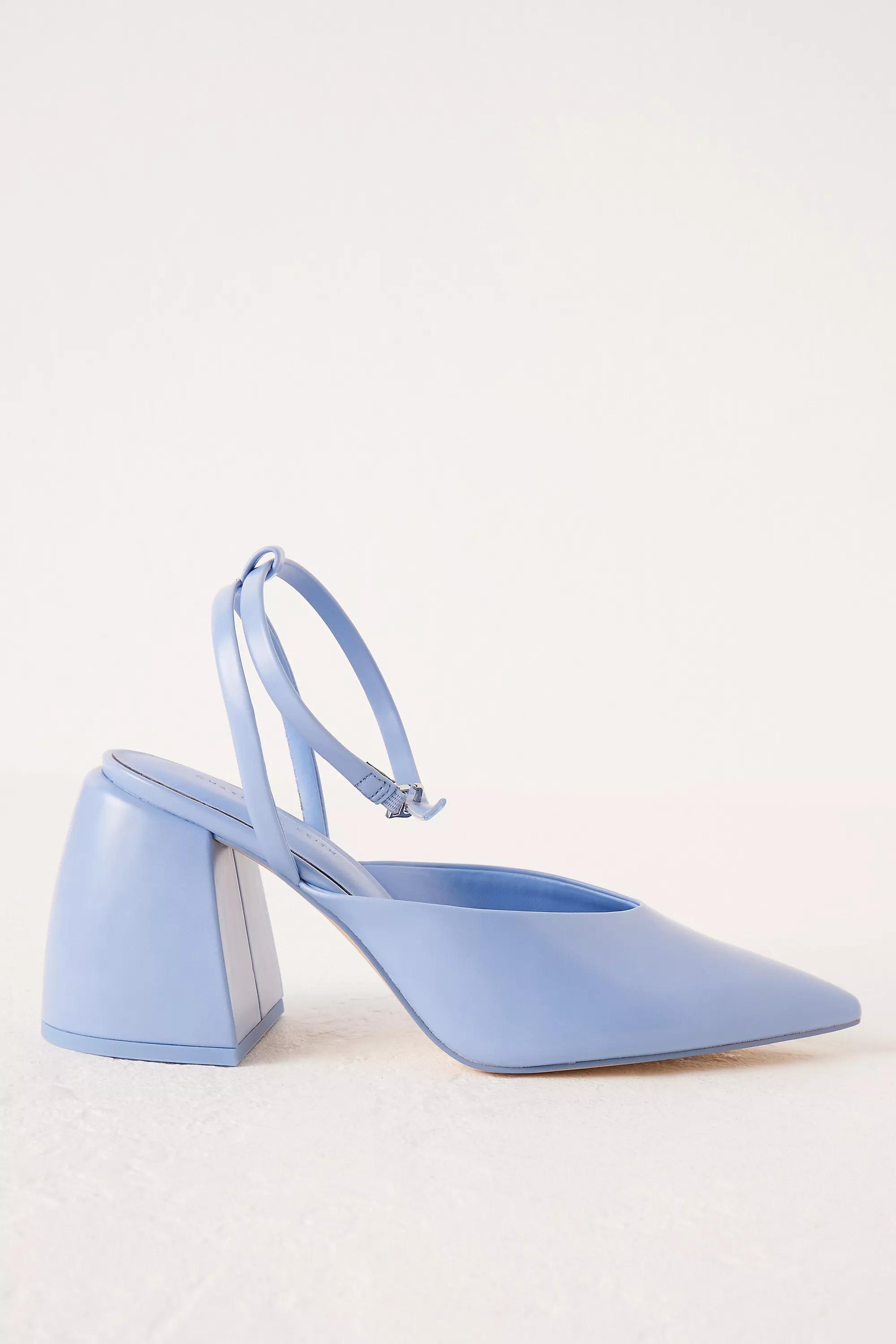 Charles & Keith Faux-Leather Pointed Strappy Block Heels, Blue, , large image number 0