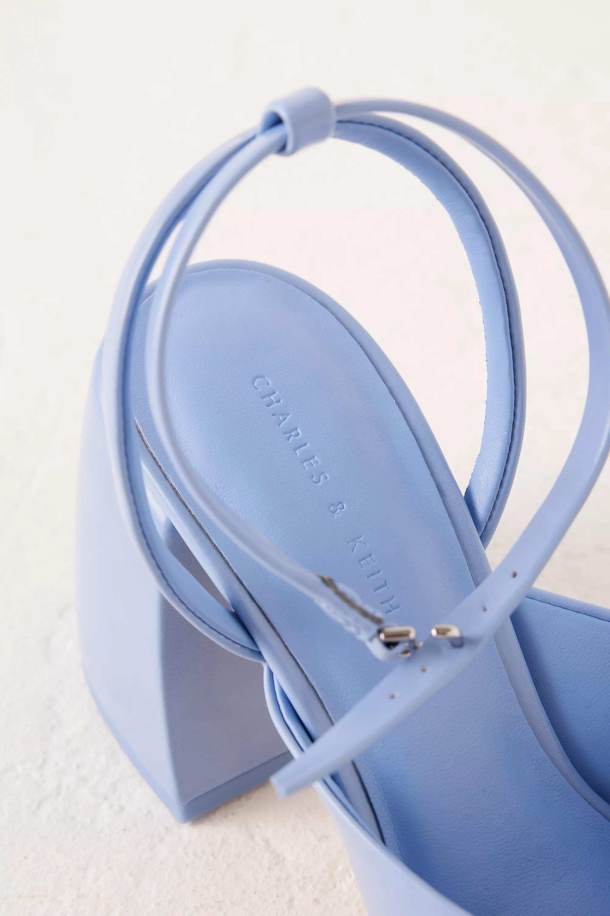 Charles & Keith Faux-Leather Pointed Strappy Block Heels, Blue, , large image number 1