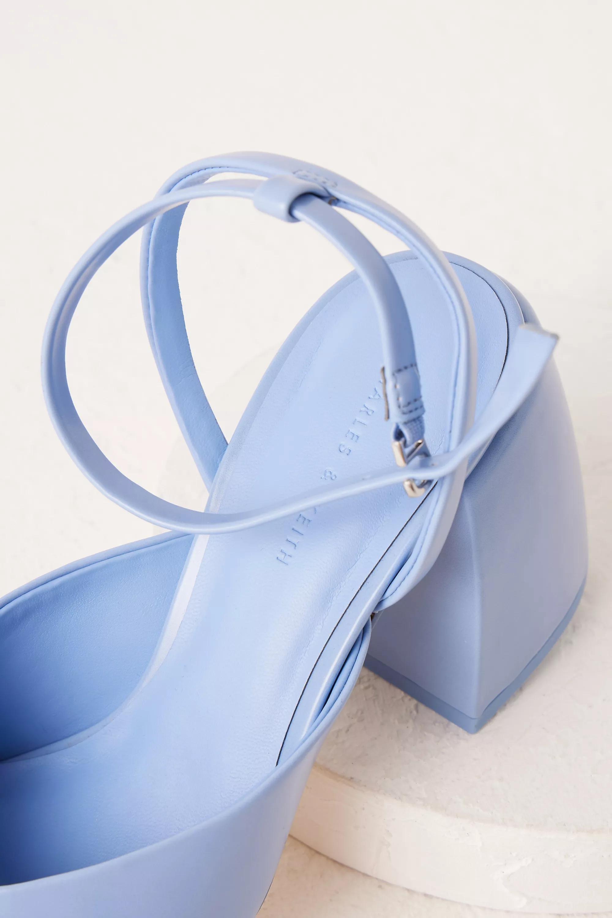 Charles & Keith Faux-Leather Pointed Strappy Block Heels, Blue, , large image number 3