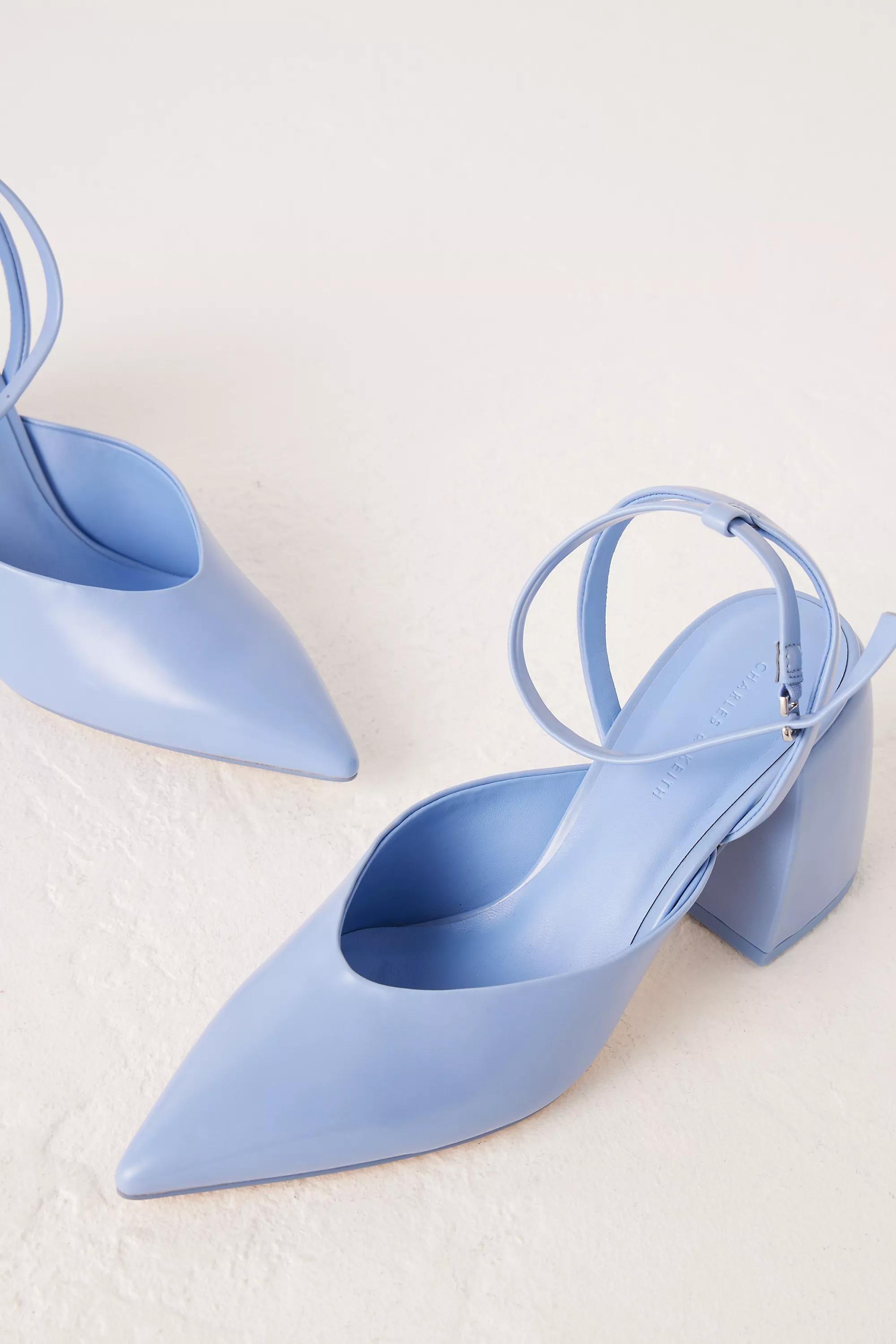 Charles & Keith Faux-Leather Pointed Strappy Block Heels, Blue, , large image number 4