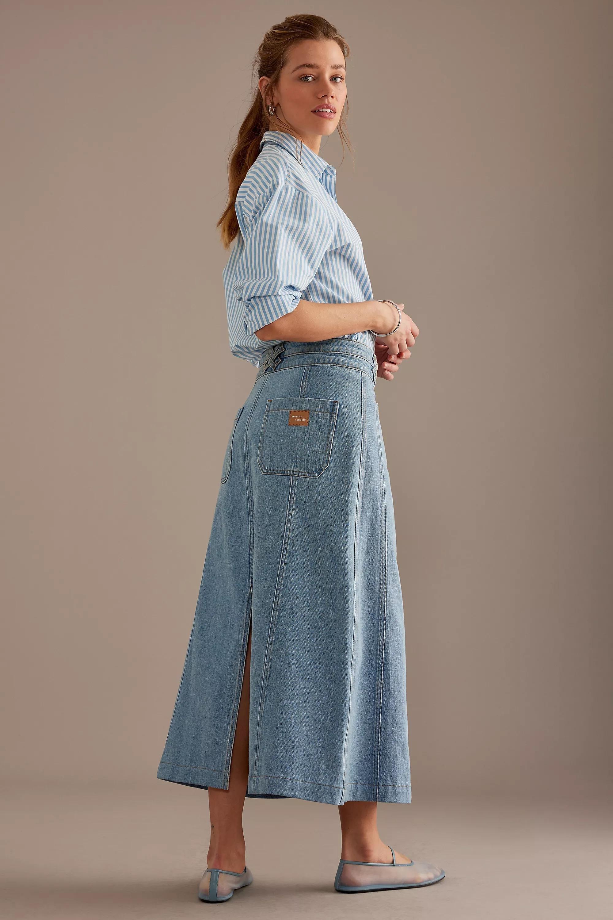 Seventy + Mochi Willow Denim Maxi Skirt, Blue, , large image number 5