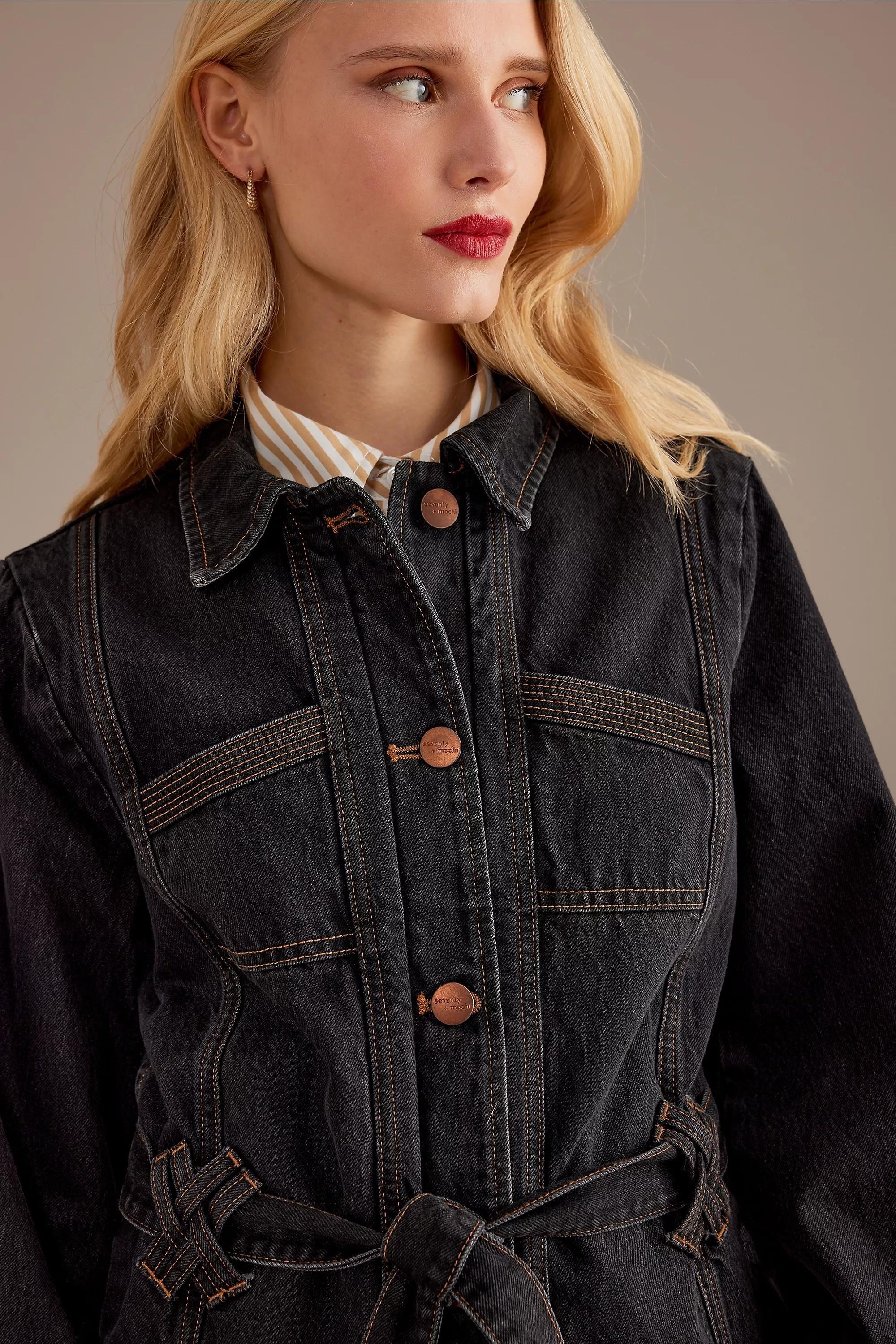 Seventy + Mochi Willow Long-Sleeve Denim Utility Jacket, Black, , large image number 0