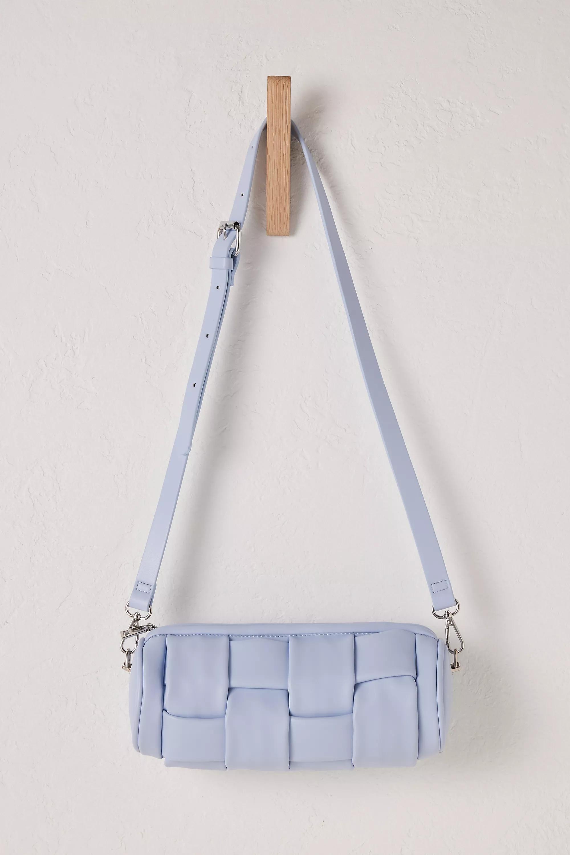 Woven Faux-Leather Barrel Bag, Blue, A501_0040, large image number 0