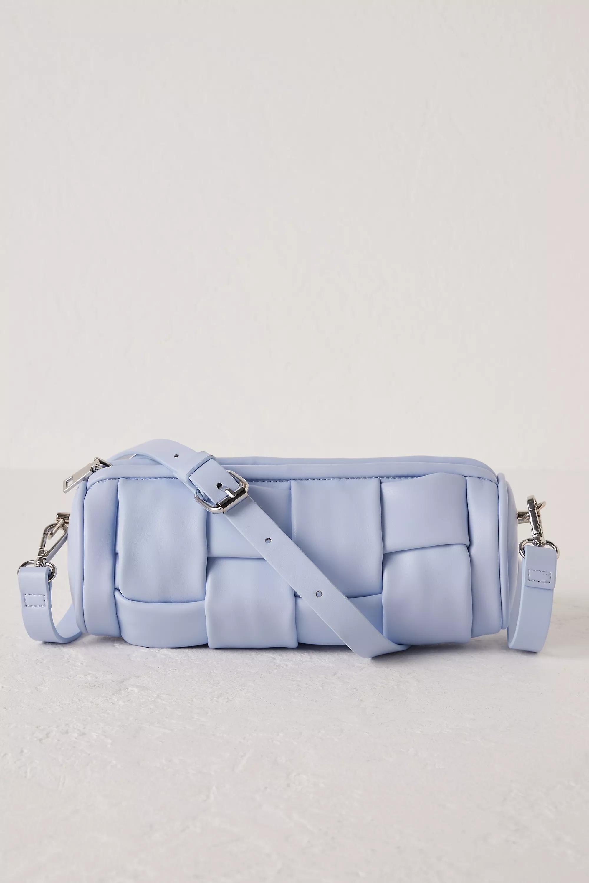 Woven Faux-Leather Barrel Bag, Blue, A501_0040, large image number 2