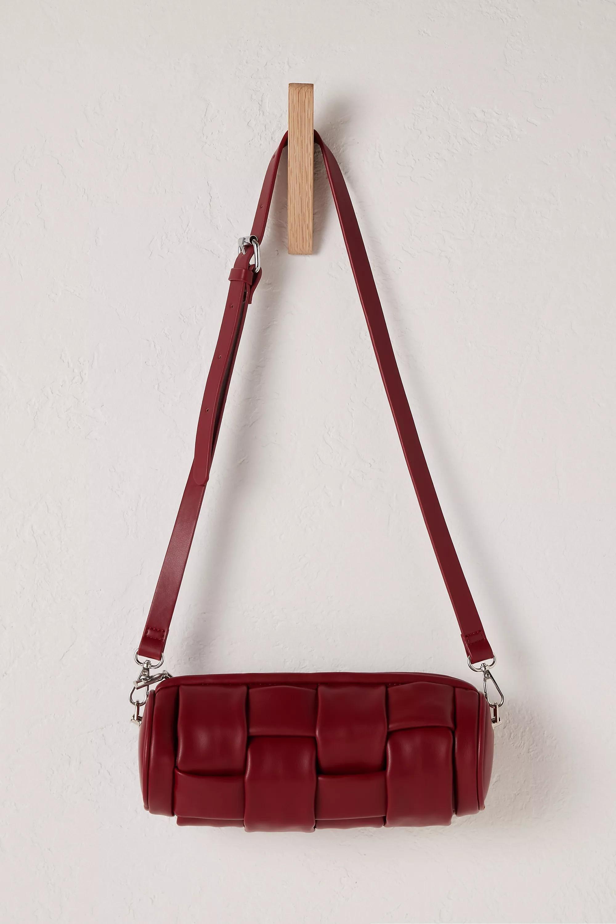 Woven Faux-Leather Barrel Bag, Maroon, A501_0061, large image number 0