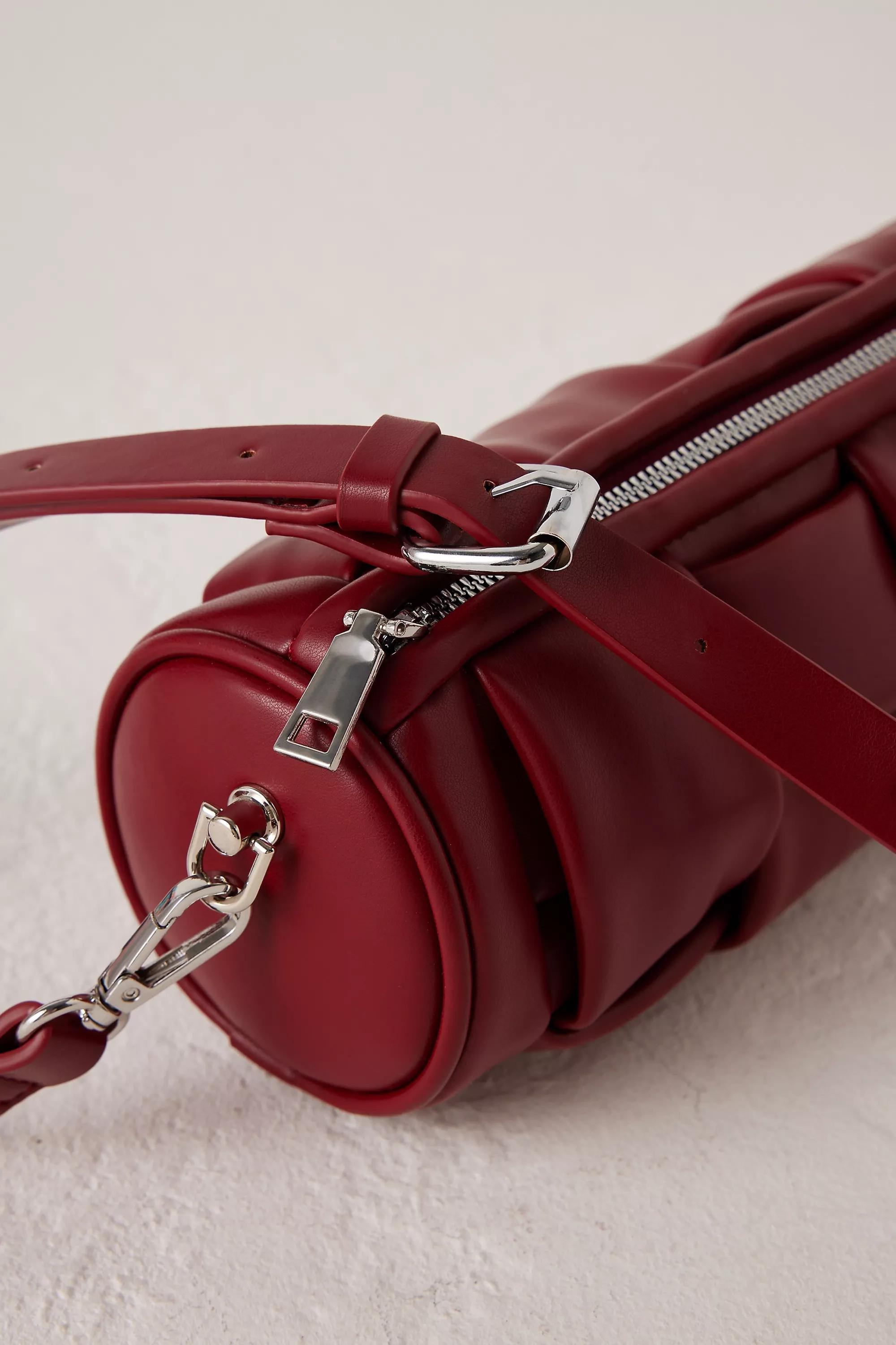 Woven Faux-Leather Barrel Bag, Maroon, A501_0061, large image number 1