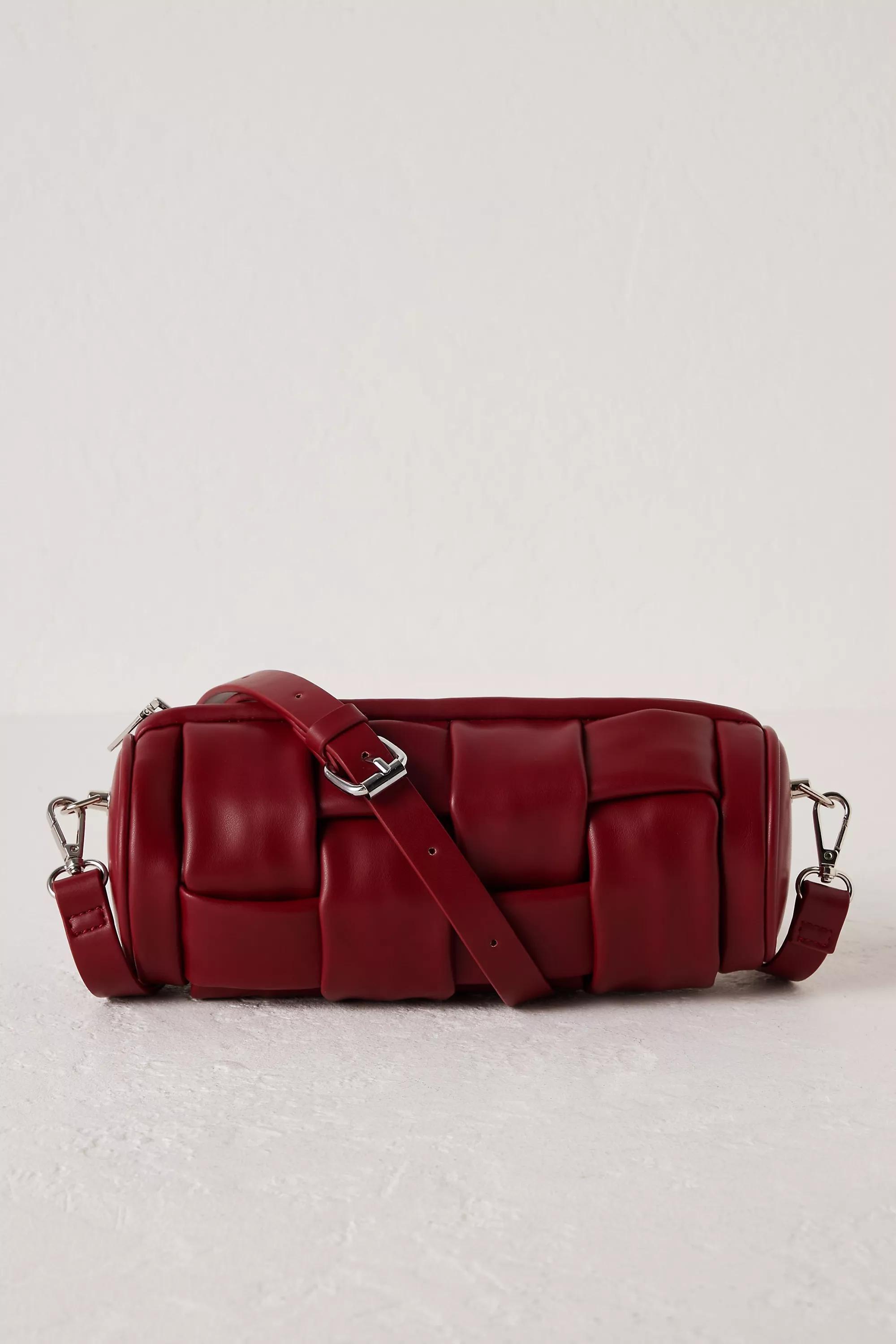 Woven Faux-Leather Barrel Bag, Maroon, A501_0061, large image number 2