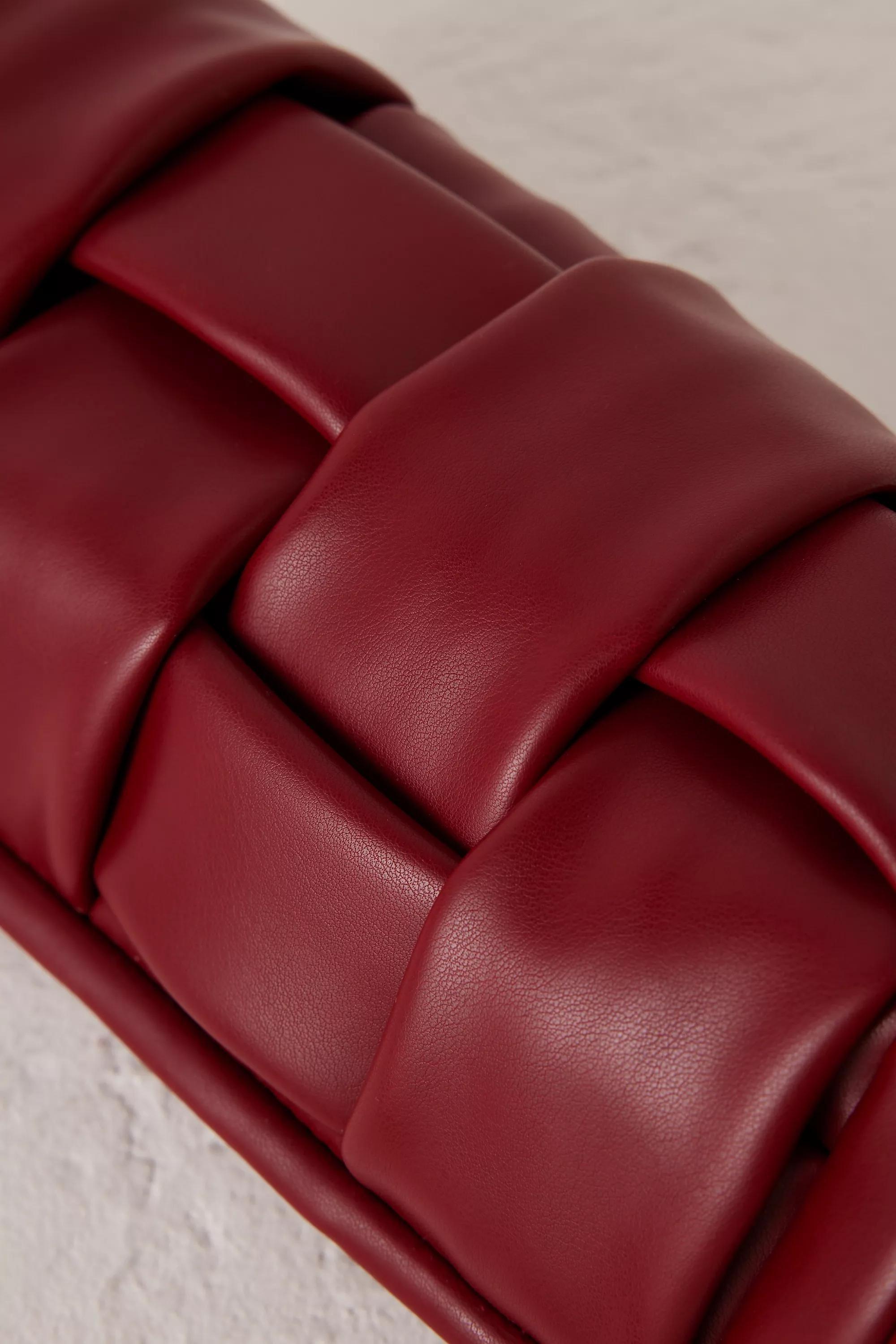 Woven Faux-Leather Barrel Bag, Maroon, A501_0061, large image number 3