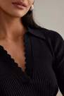 Anthropologie - Sheena Scalloped Knit Polo Shirt, Black
