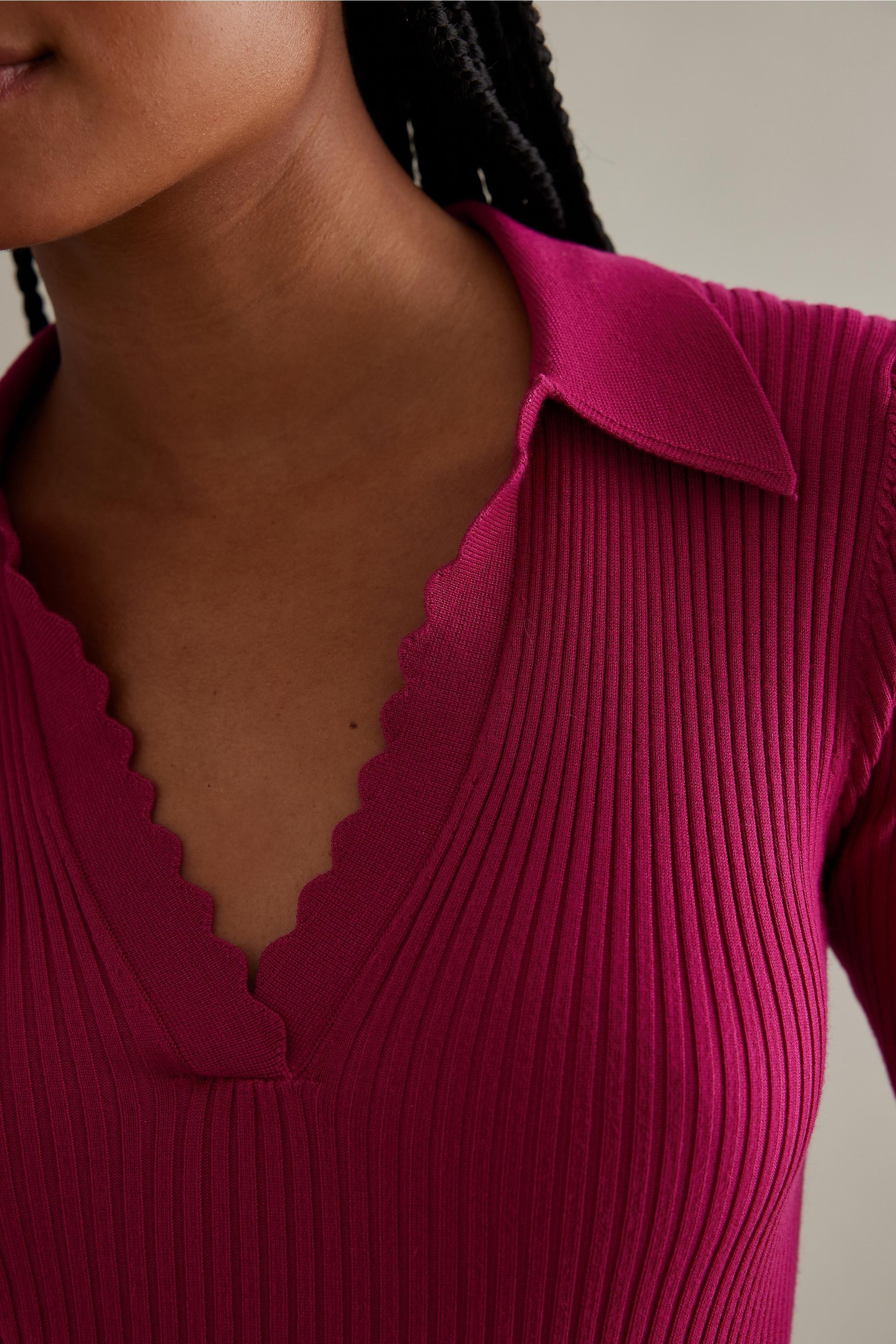 Sheena Scalloped Knit Polo Shirt, Pink, , large image number 4