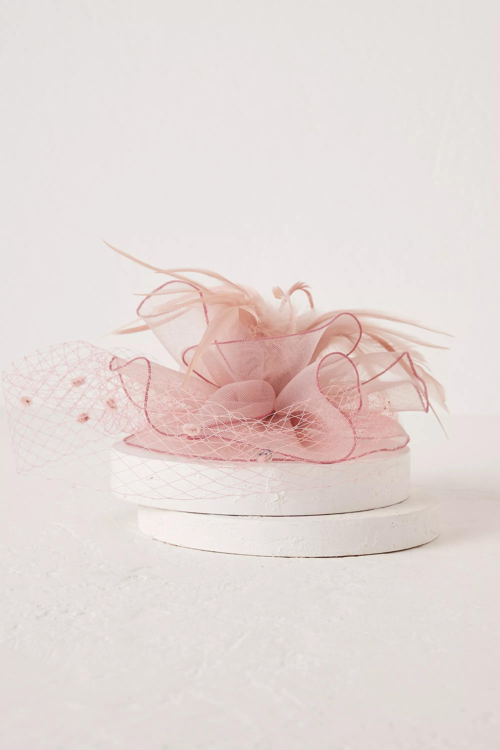 Feather Mesh Fascinator Hair Clip, Pink , , large image number 1