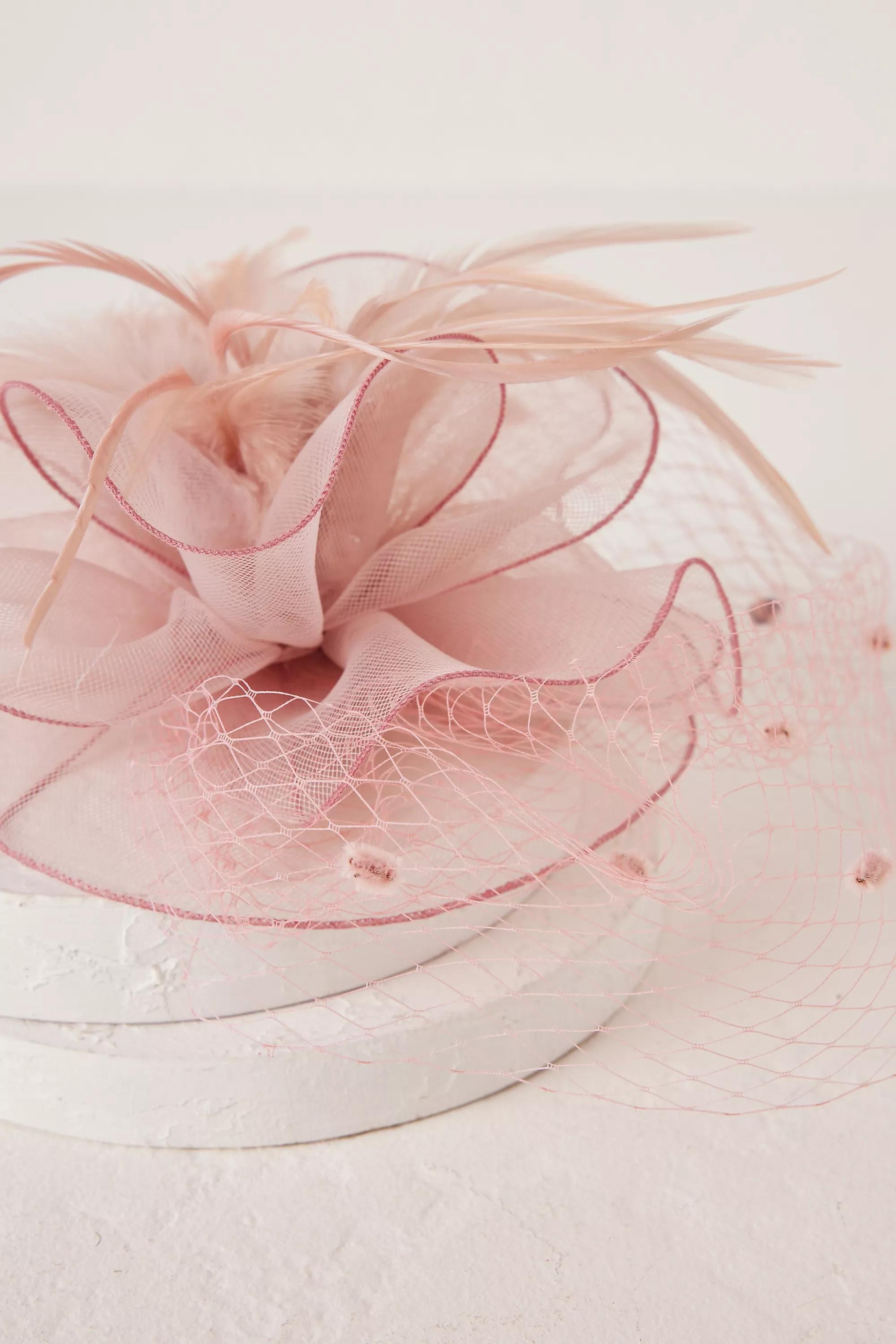 Feather Mesh Fascinator Hair Clip, Pink , , large image number 2