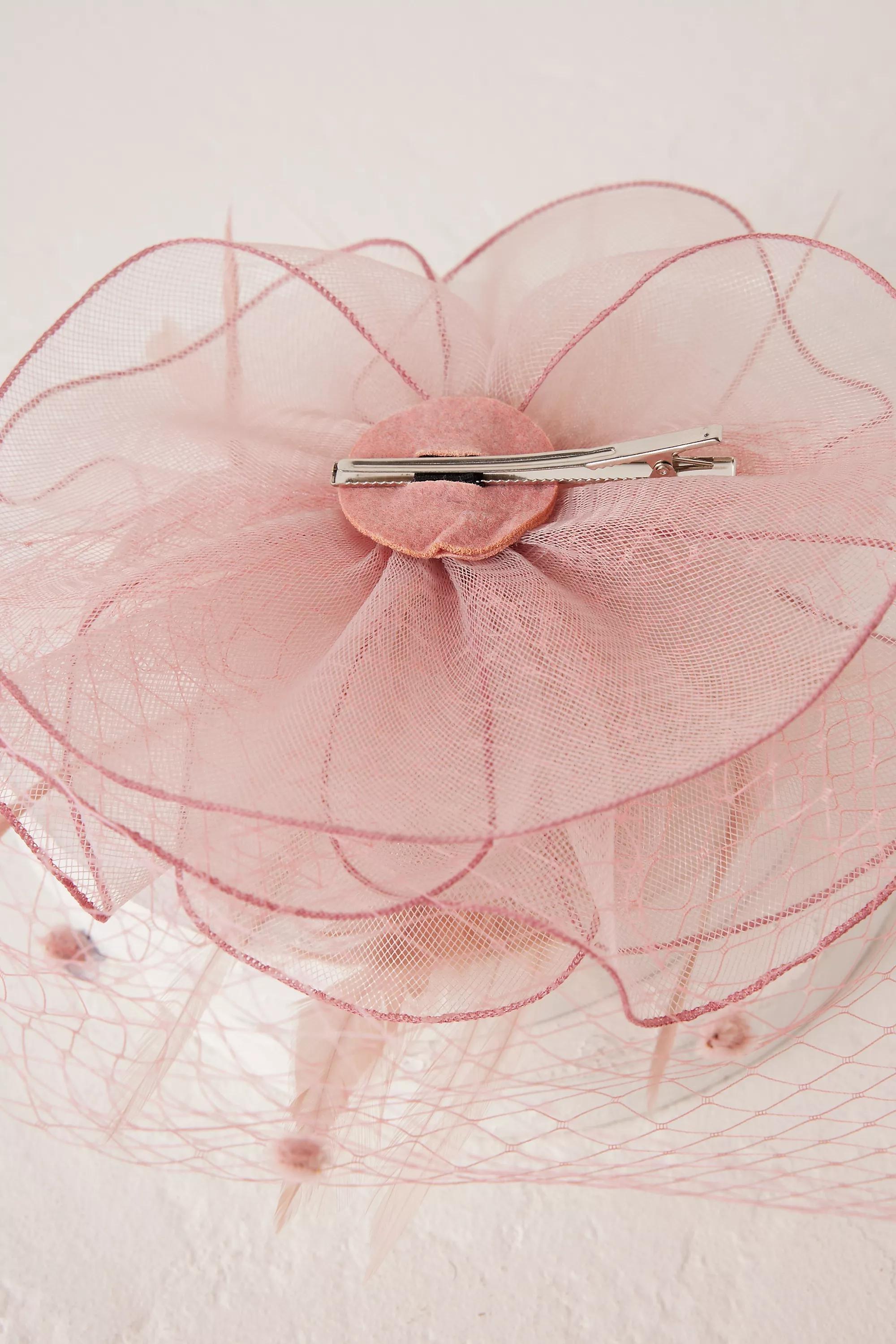Feather Mesh Fascinator Hair Clip, Pink , , large image number 3