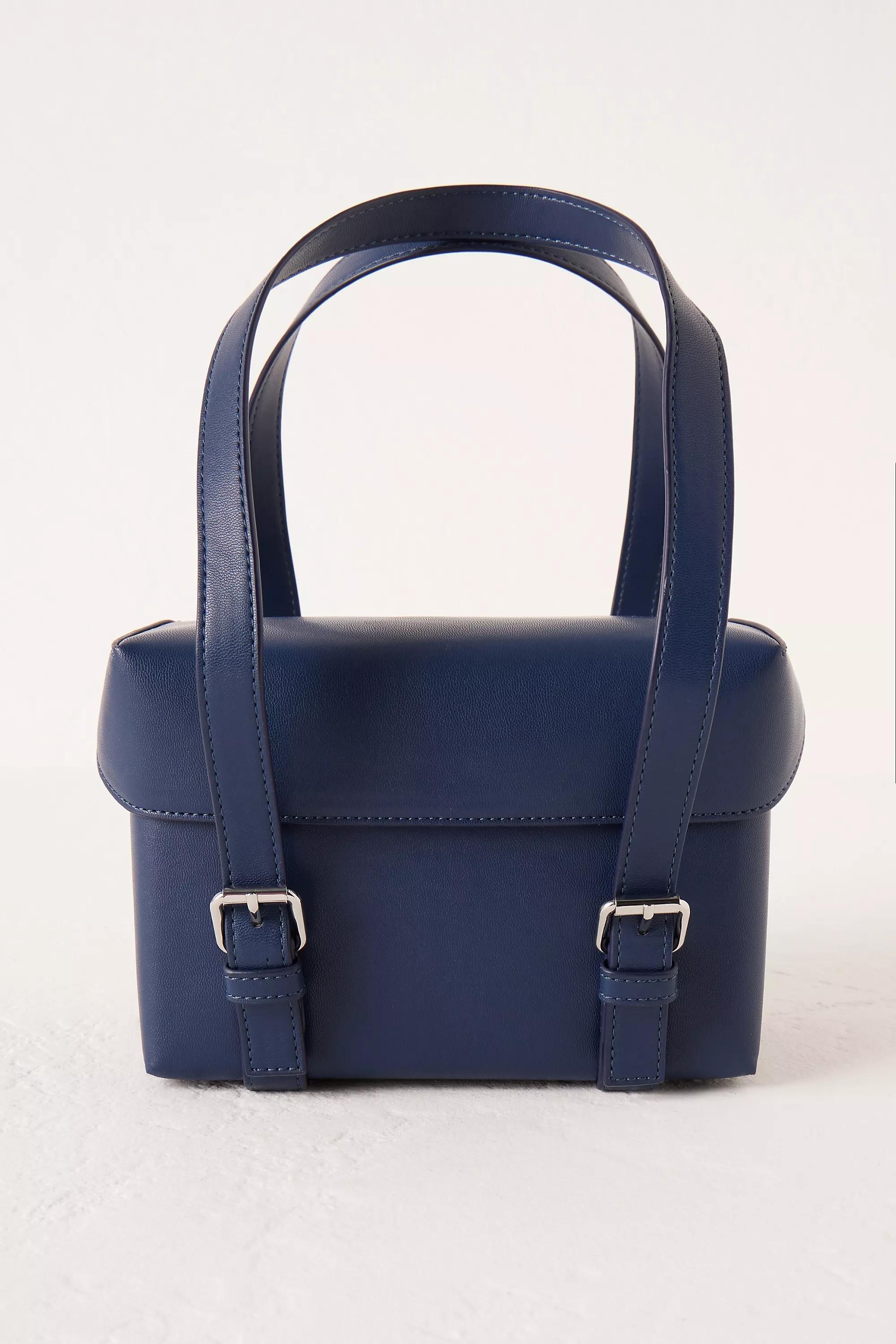 Faux-Leather Buckle Strap Box Bag, Blue, A501_0040, large image number 0