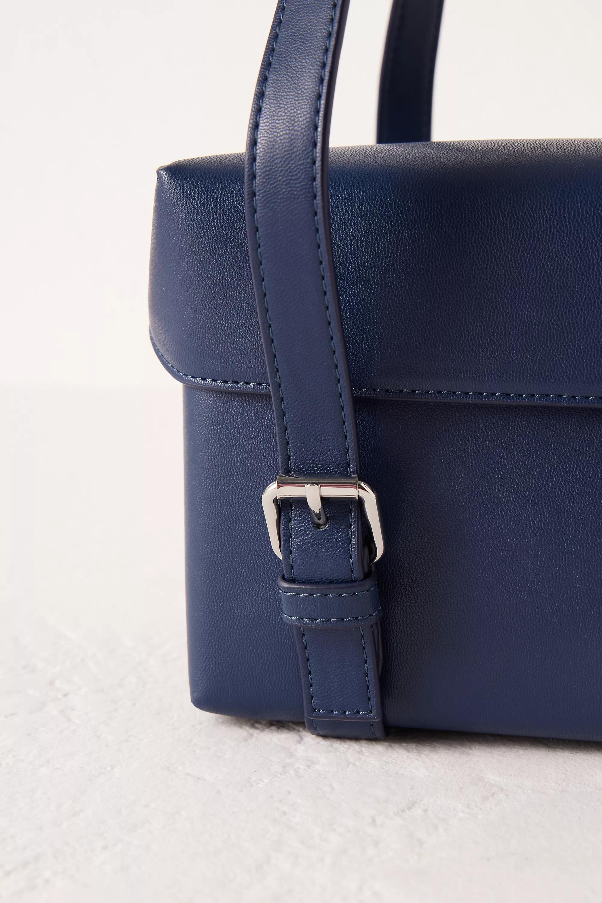 Faux-Leather Buckle Strap Box Bag, Blue, A501_0040, large image number 1