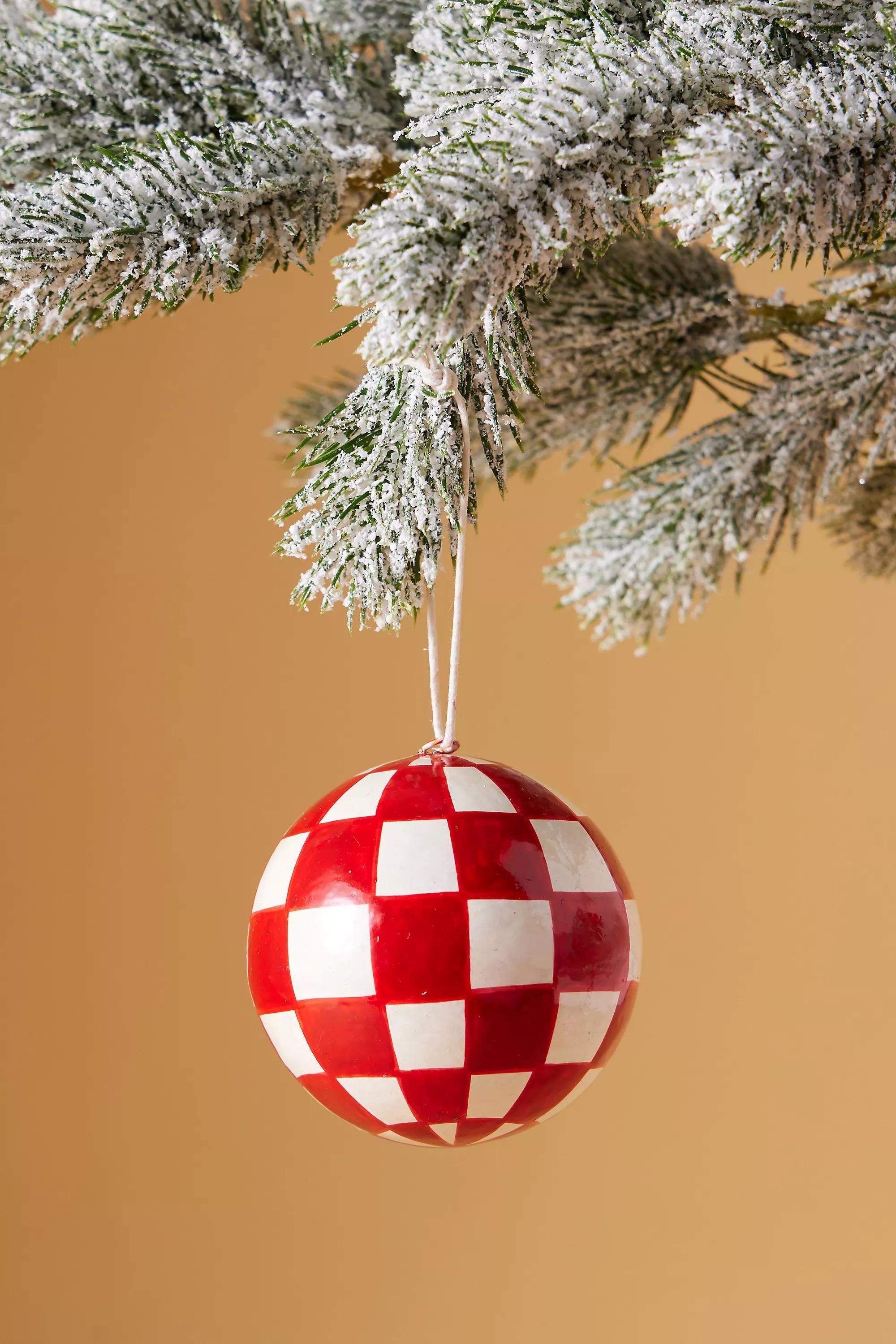 RED The Conscious Checkerboard Papier Mache Bauble Christmas Tree Decoration, A501_0060, large image number 0