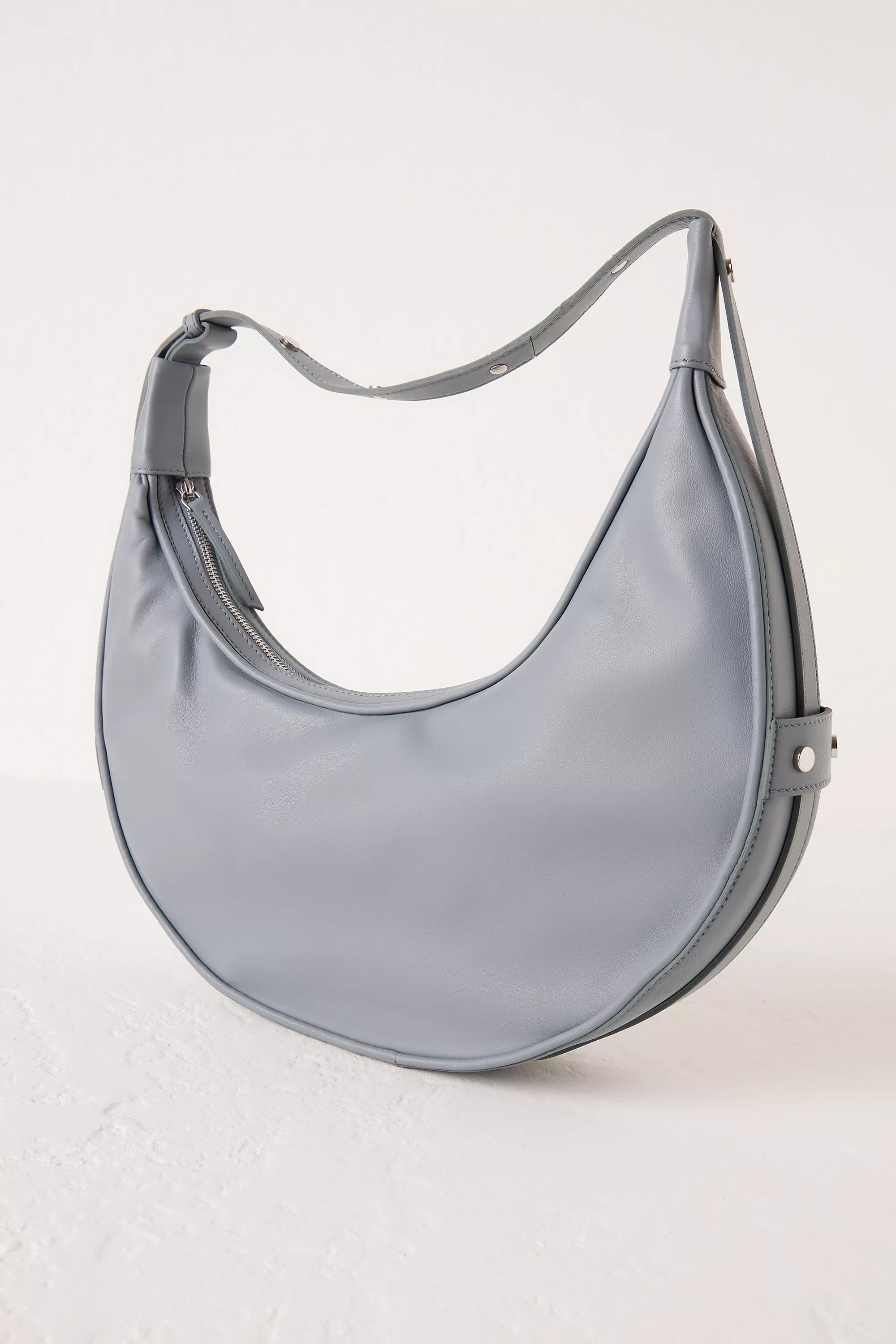 Stud Leather Moon Shoulder Bag, Grey, A501_0004, large image number 0