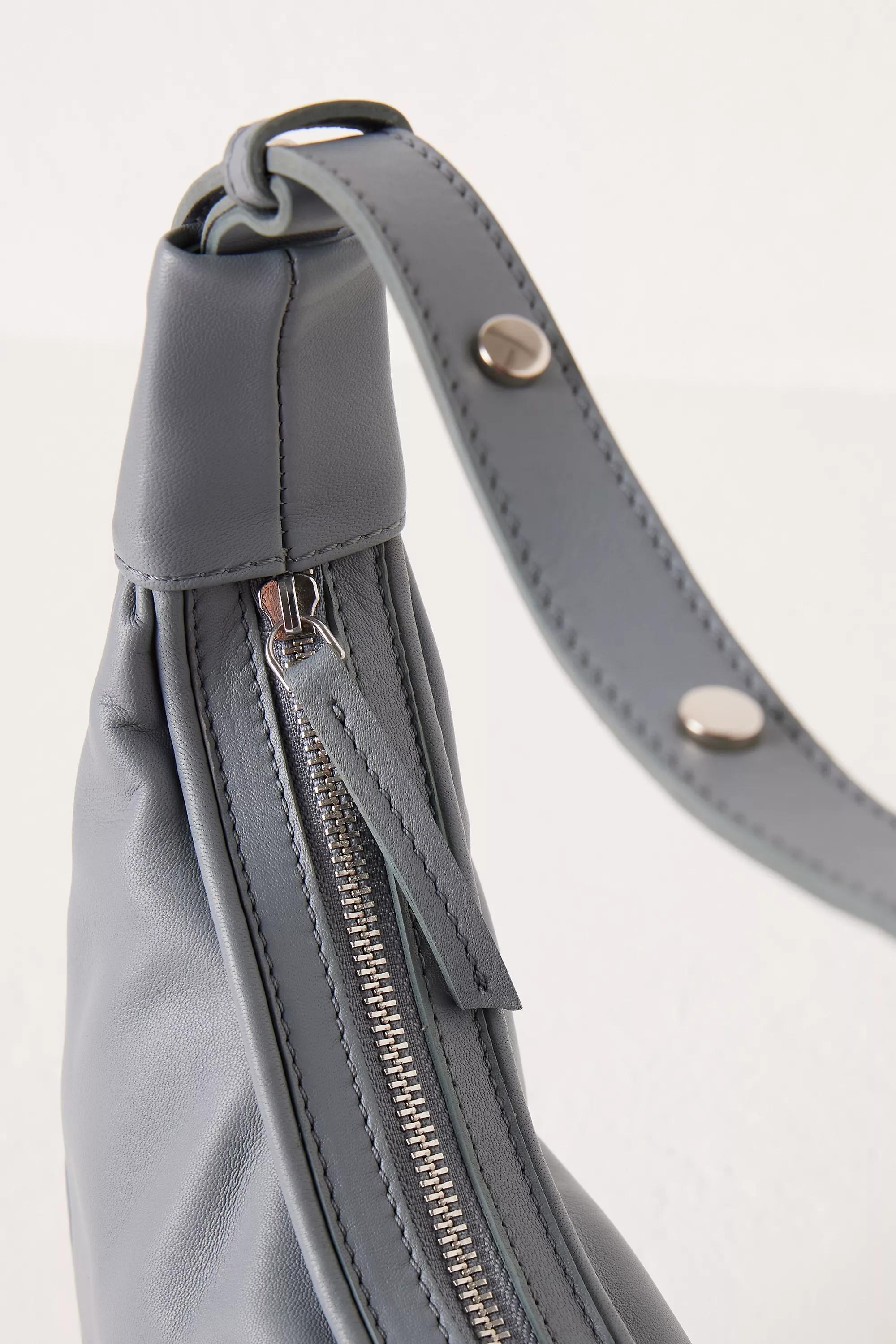 Stud Leather Moon Shoulder Bag, Grey, A501_0004, large image number 3