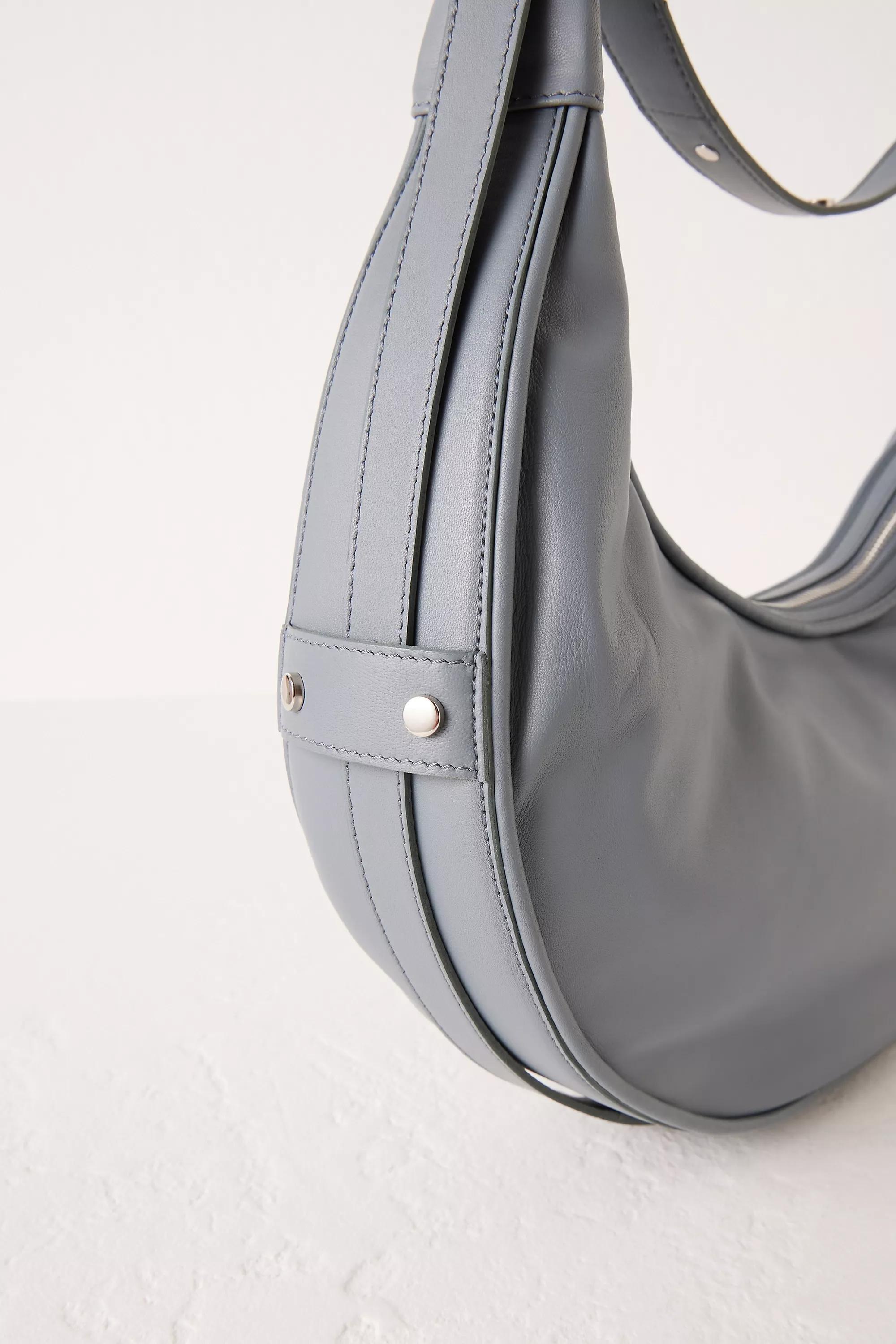 Stud Leather Moon Shoulder Bag, Grey, A501_0004, large image number 4
