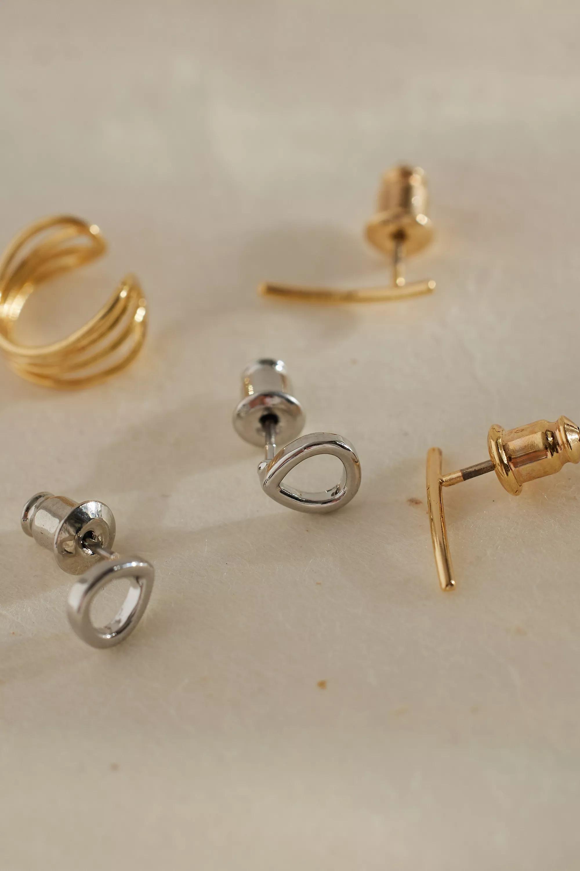 Metal Stud Cuff Earrings, Set Of 5, Mixed, A501_0000, large image number 1