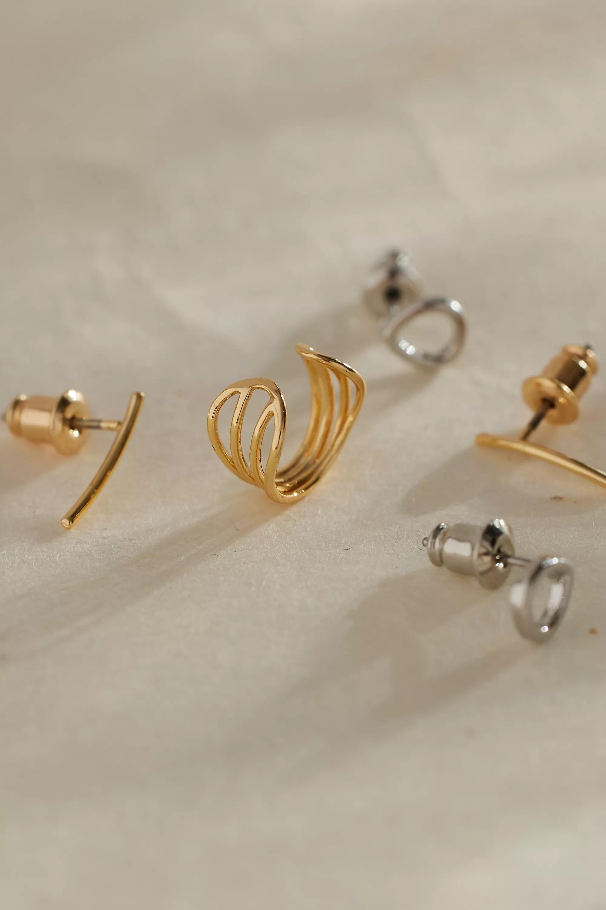 Metal Stud Cuff Earrings, Set Of 5, Mixed, A501_0000, large image number 2