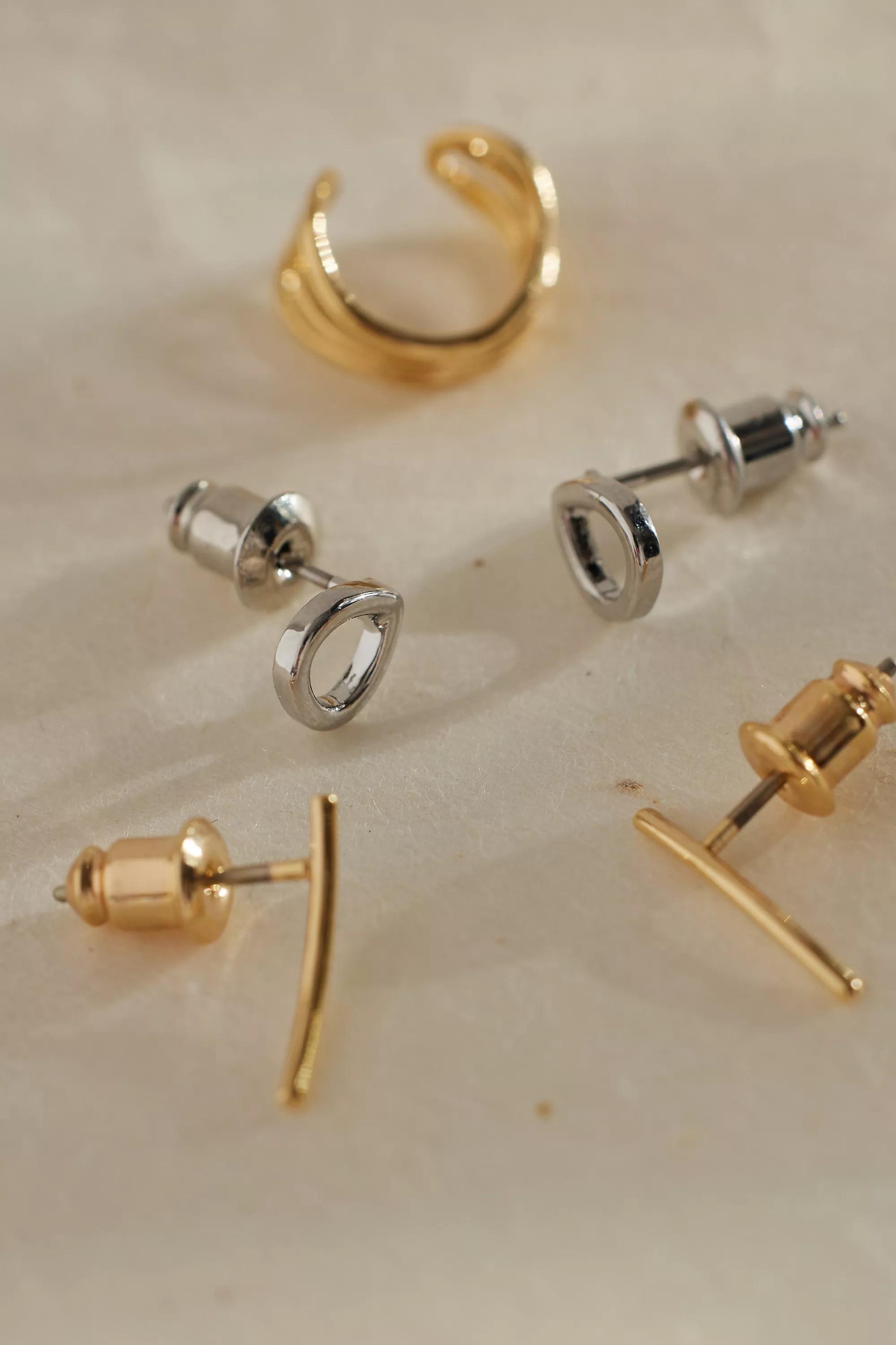 Metal Stud Cuff Earrings, Set Of 5, Mixed, A501_0000, large image number 4