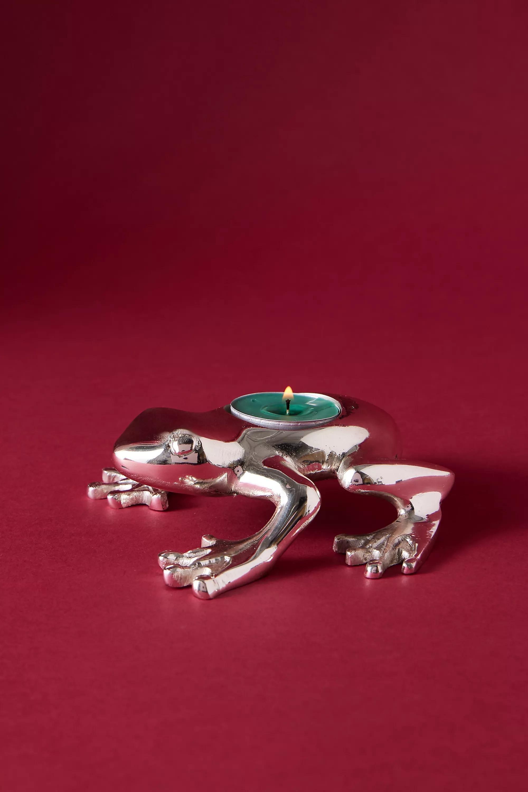Anna + Nina Silver-Plated Metal Frog Tealight Candle Holder, Silver, A501_0007, large image number 0