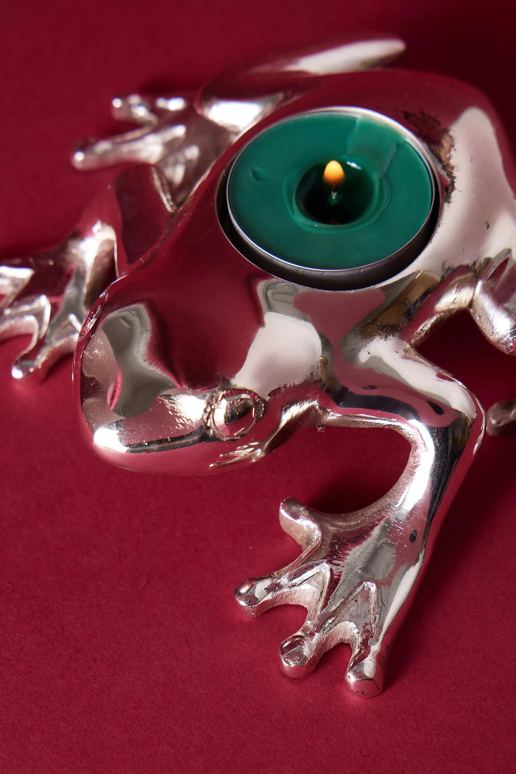 Anna + Nina Silver-Plated Metal Frog Tealight Candle Holder, Silver, A501_0007, large image number 1