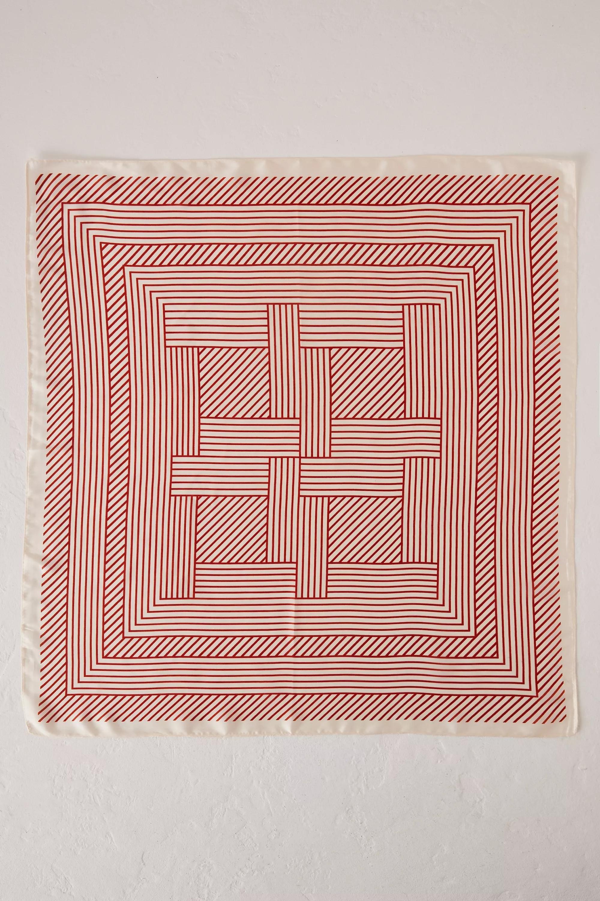 Geometric Satin Square Head Scarf, Red, A501_0060, large image number 1