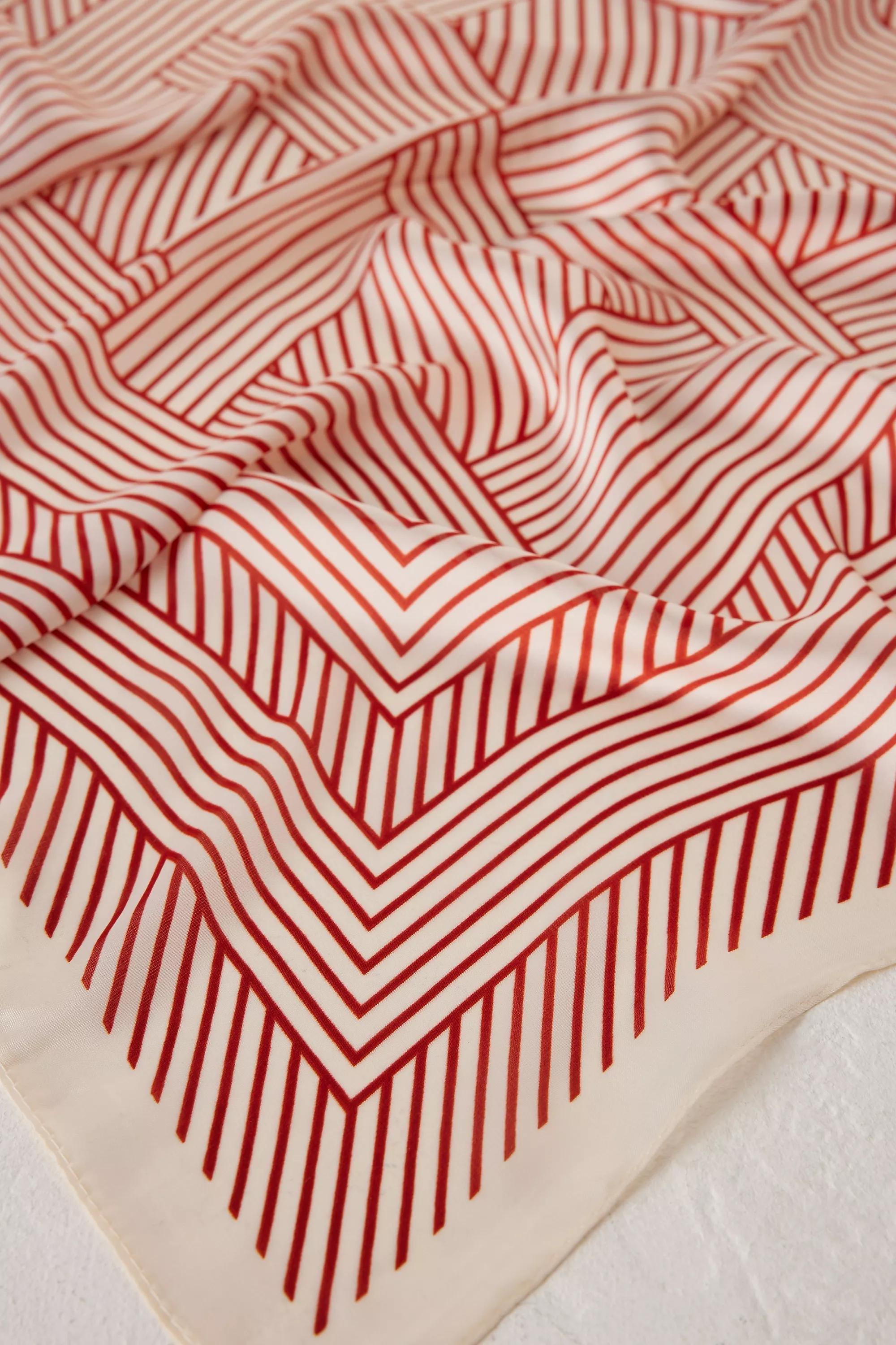 Geometric Satin Square Head Scarf, Red, A501_0060, large image number 3