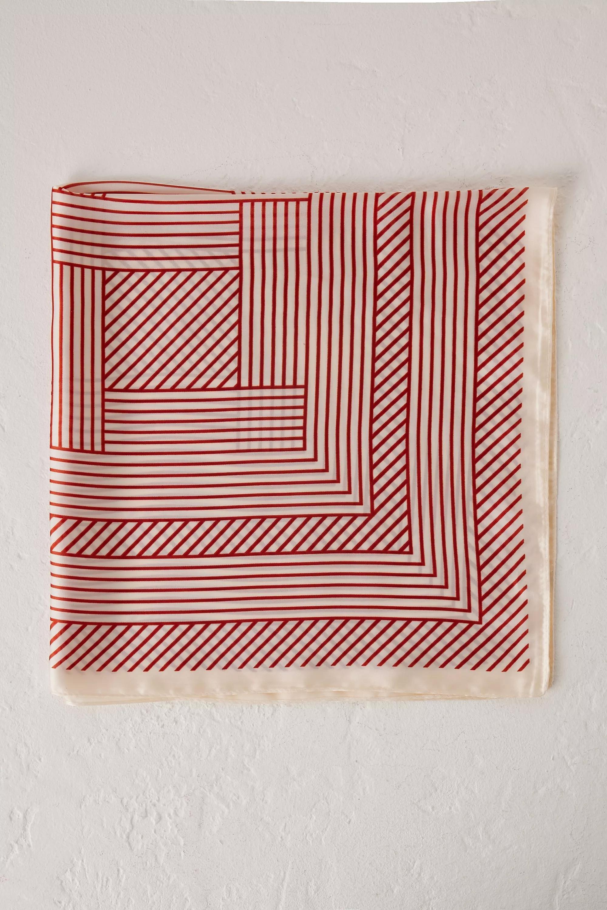 Geometric Satin Square Head Scarf, Red, A501_0060, large image number 4