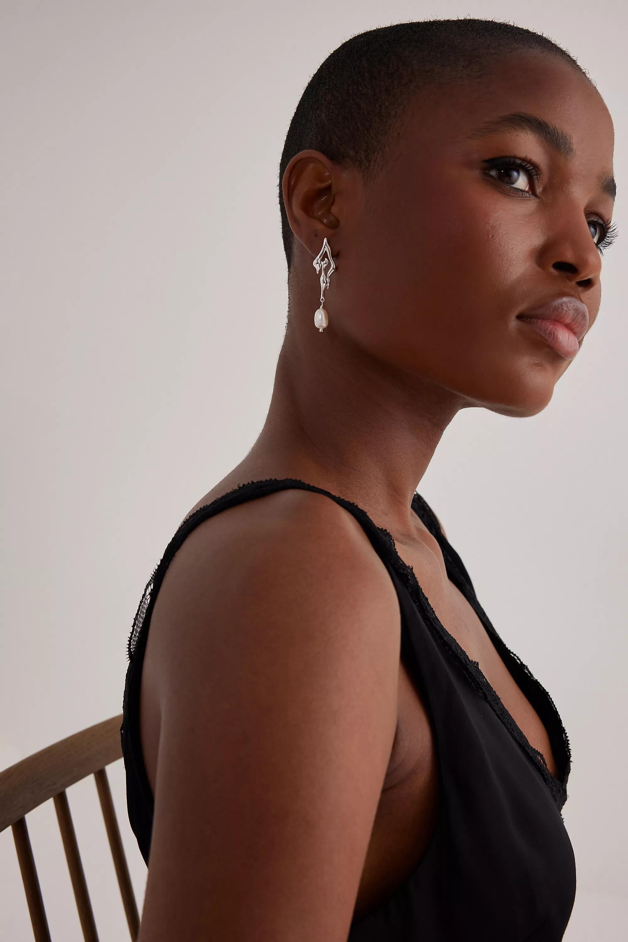 Gothic Molten Pearl-Drop Earrings, Silver, A501_0007, large image number 0