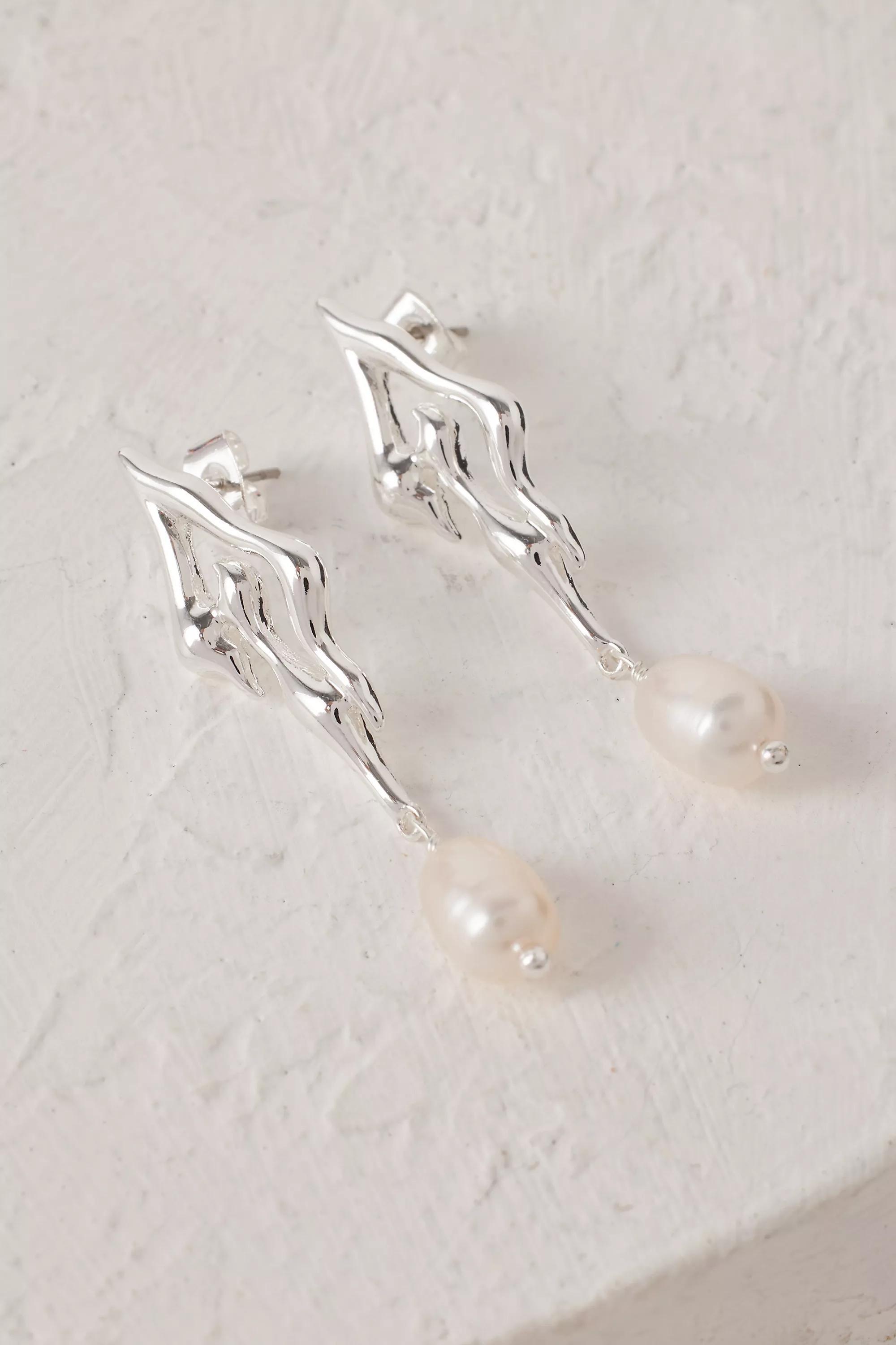 Gothic Molten Pearl-Drop Earrings, Silver, A501_0007, large image number 1