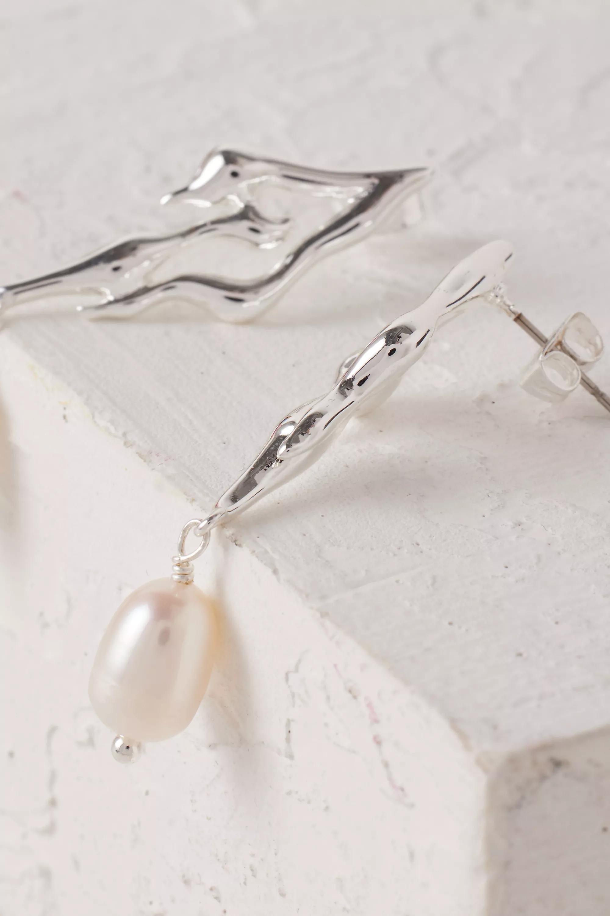 Gothic Molten Pearl-Drop Earrings, Silver, A501_0007, large image number 2