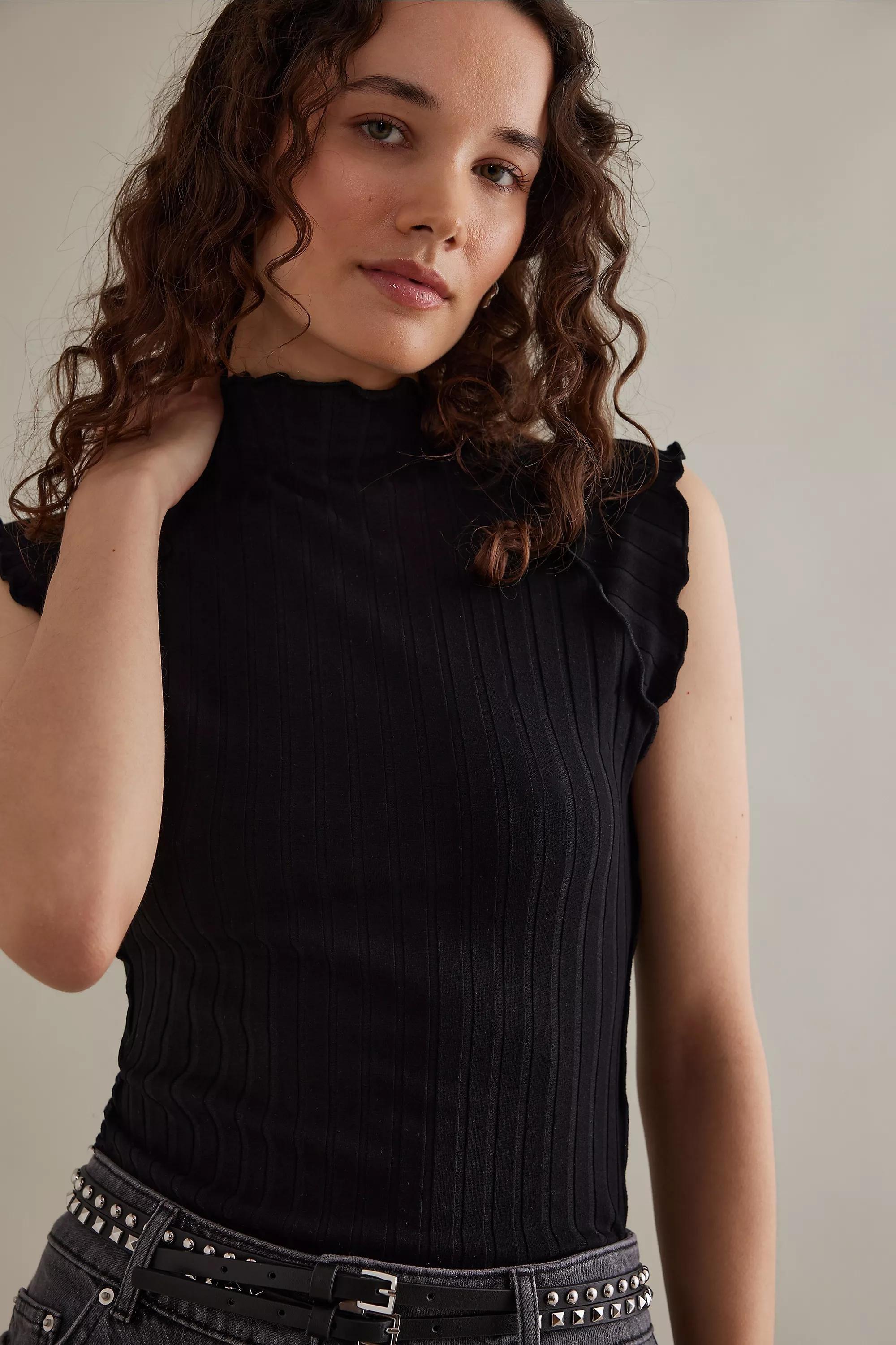 Rubi Mock-Neck Rib Tank Top, Black, , large image number 0