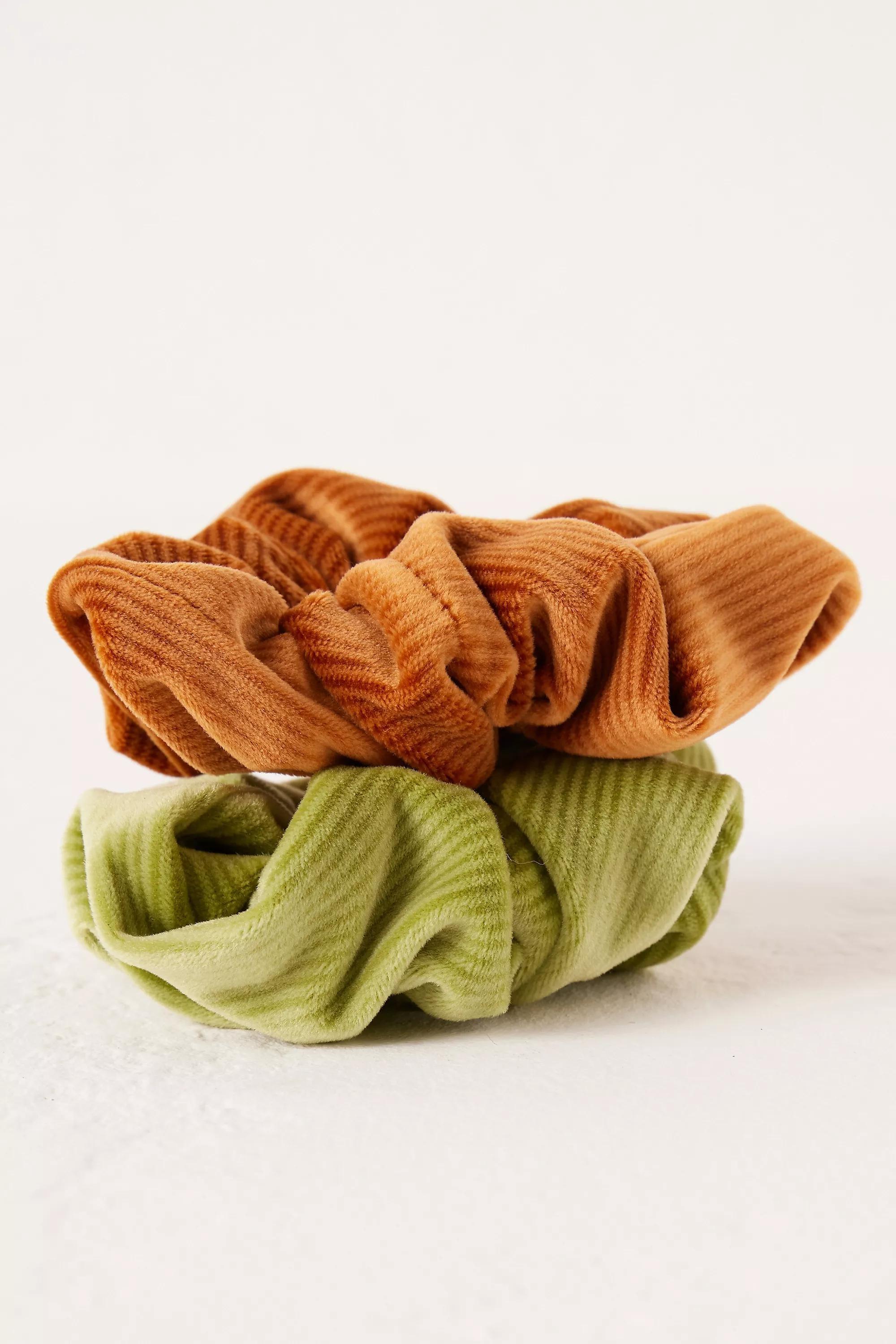 Corduroy Hair Scrunchies, Set Of 2, Green, A501_0030, large image number 3