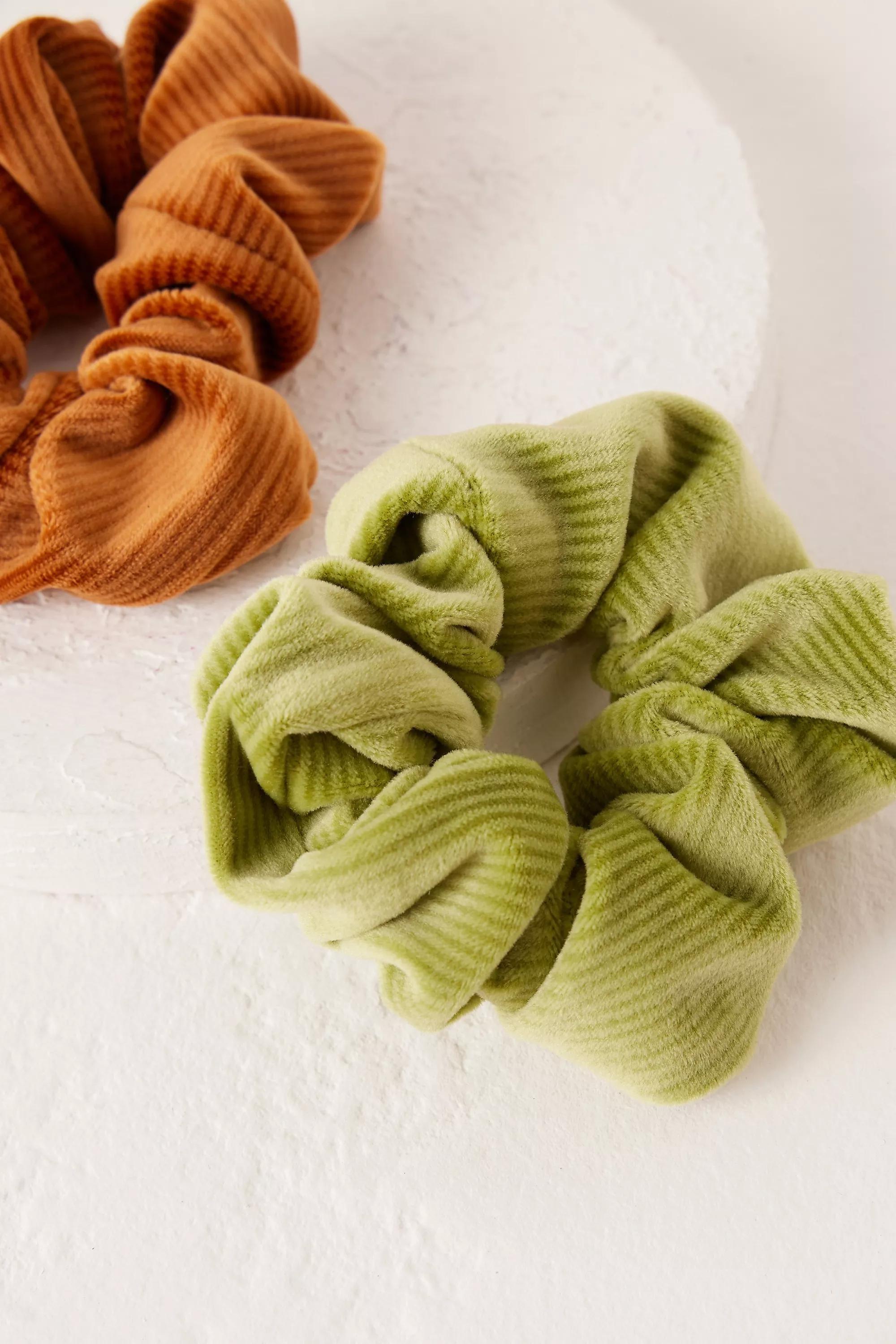 Corduroy Hair Scrunchies, Set Of 2, Green, A501_0030, large image number 4