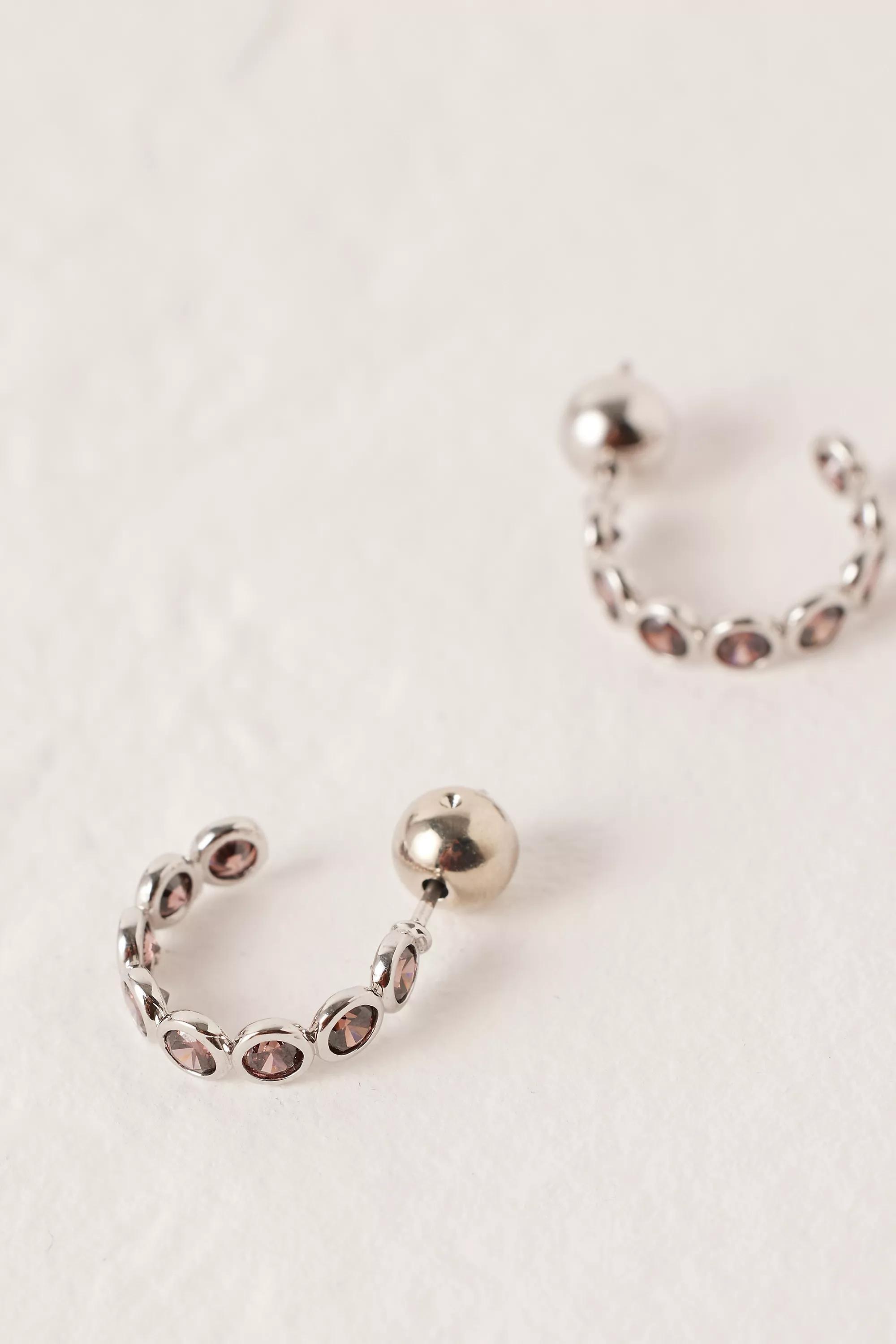 Mini Glass Crystal Hoop Earrings, Purple, A501_0050, large image number 0