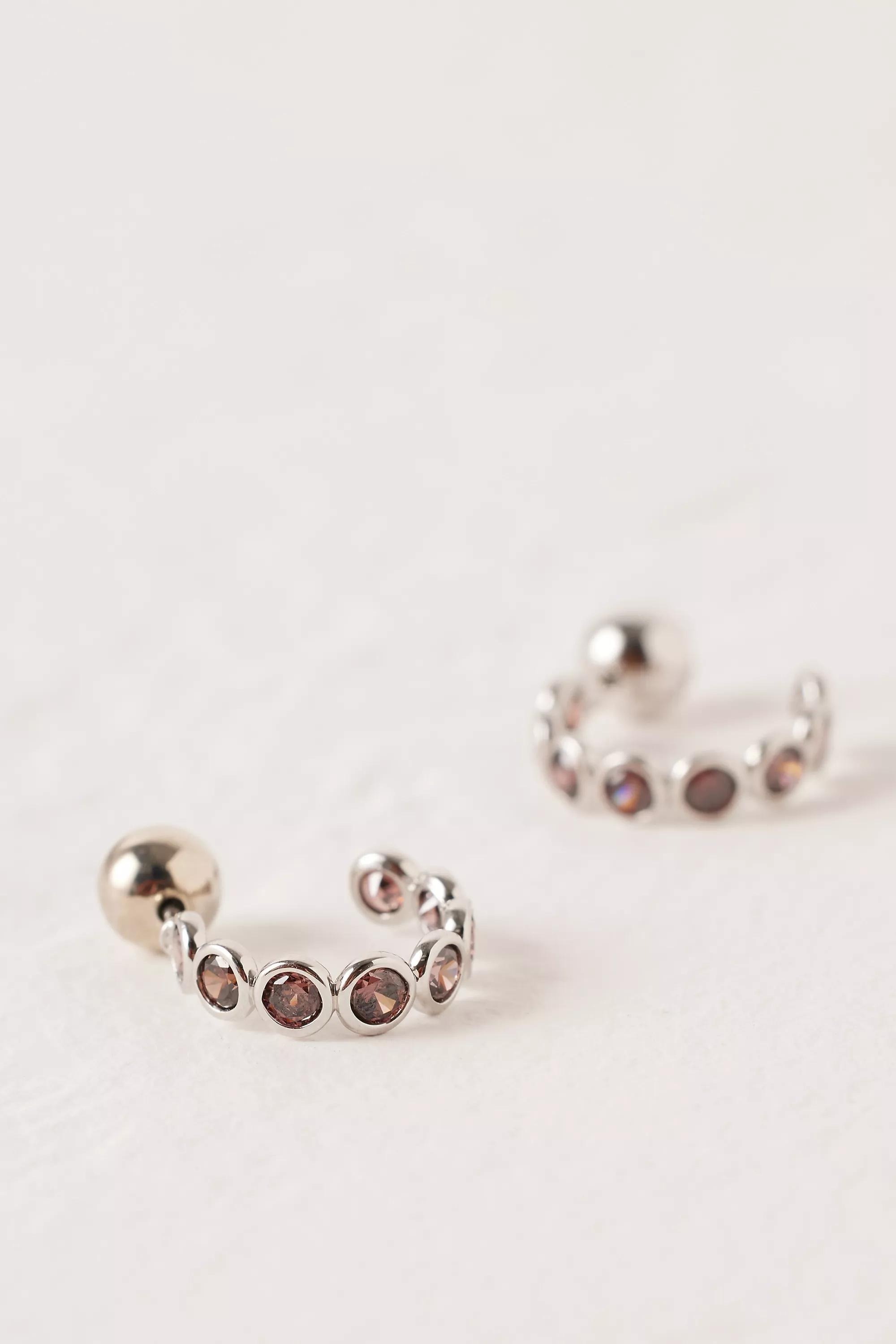 Mini Glass Crystal Hoop Earrings, Purple, A501_0050, large image number 1